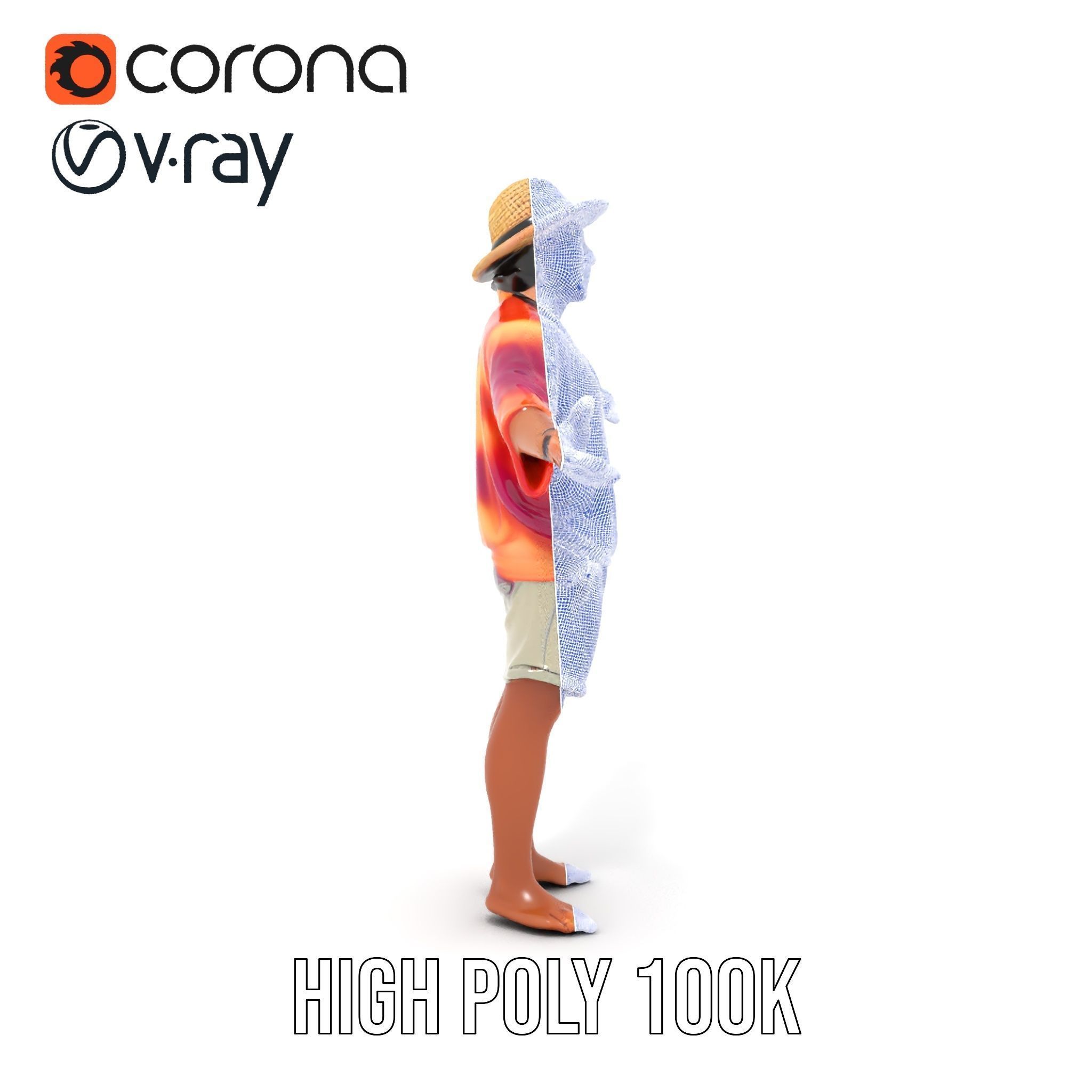 Smiling Tropical Tourist Character Rigged and Animated Low-poly 3D model_32