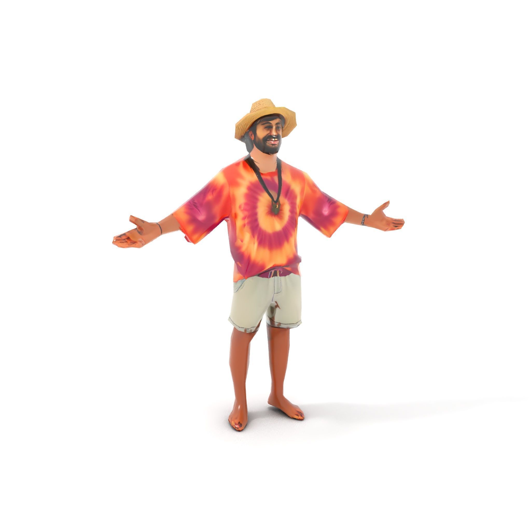 Smiling Tropical Tourist Character Rigged and Animated Low-poly 3D model_20