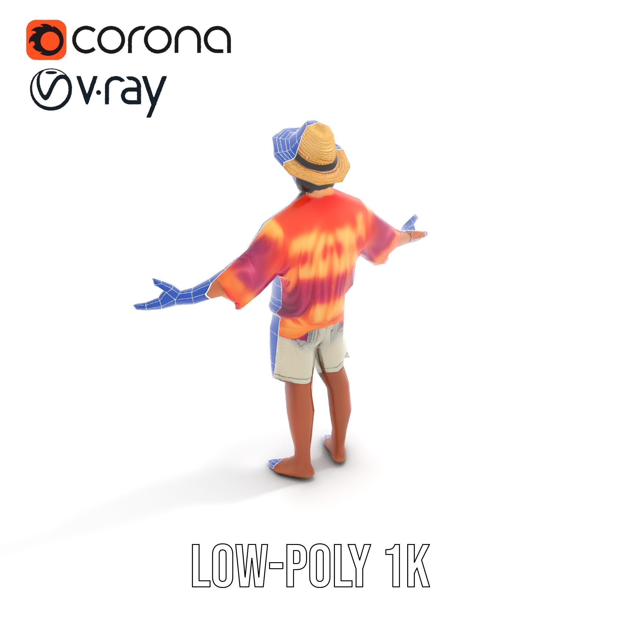 Smiling Tropical Tourist Character Rigged and Animated Low-poly 3D model_9