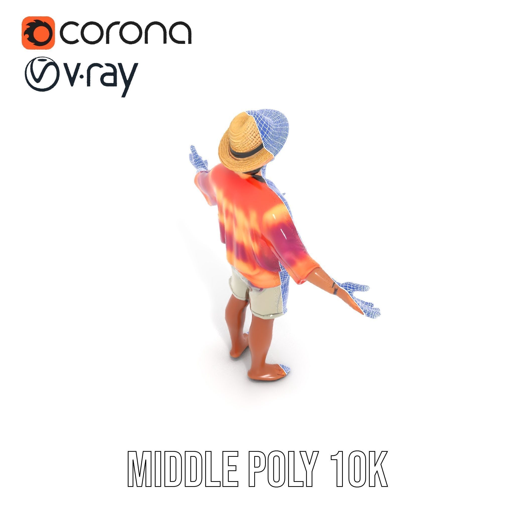 Smiling Tropical Tourist Character Rigged and Animated Low-poly 3D model_35