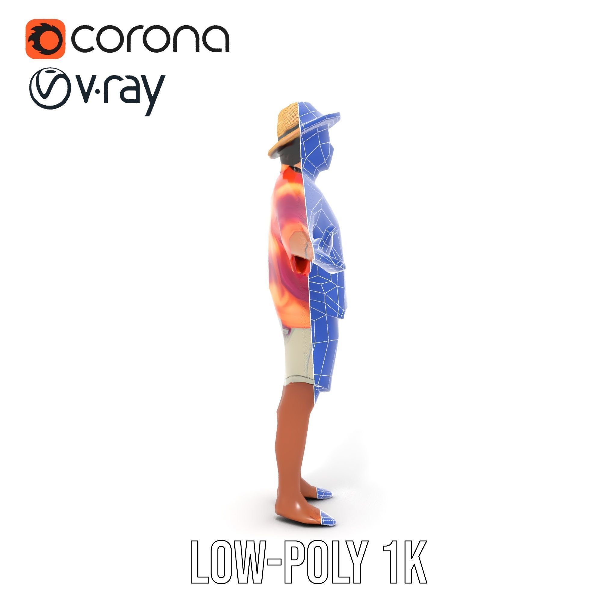 Smiling Tropical Tourist Character Rigged and Animated Low-poly 3D model_31