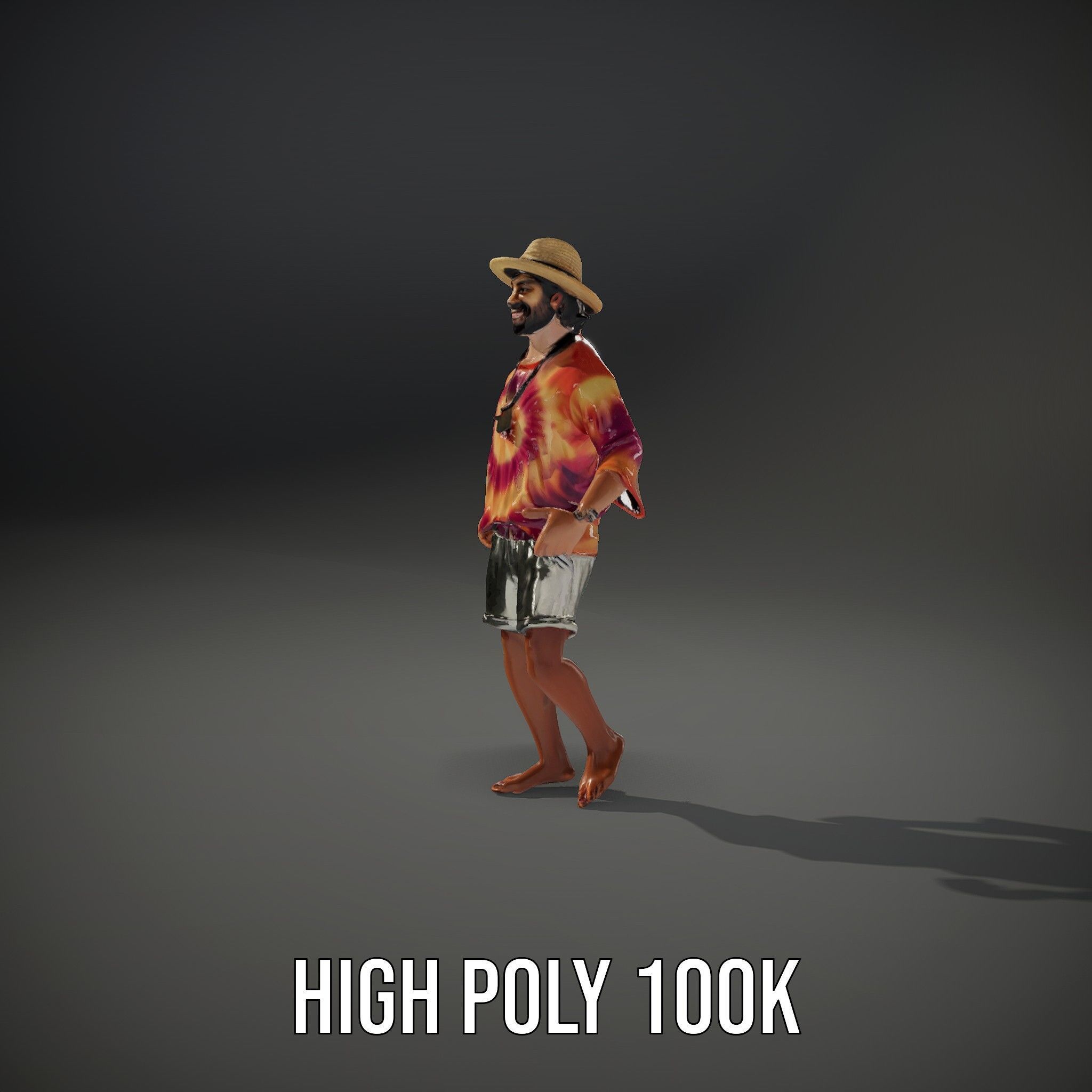 Smiling Tropical Tourist Character Rigged and Animated Low-poly 3D model_37