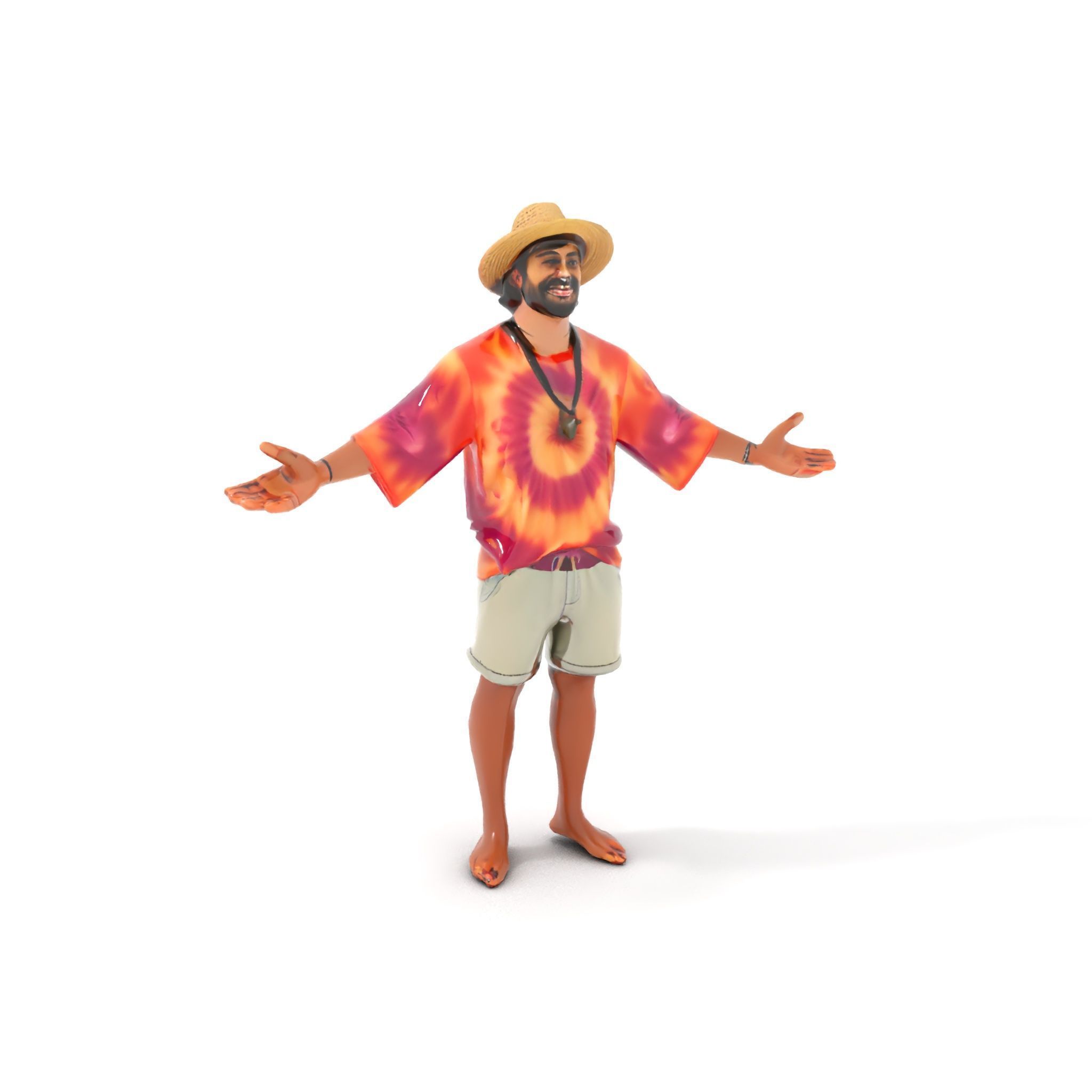 Smiling Tropical Tourist Character Rigged and Animated Low-poly 3D model_11