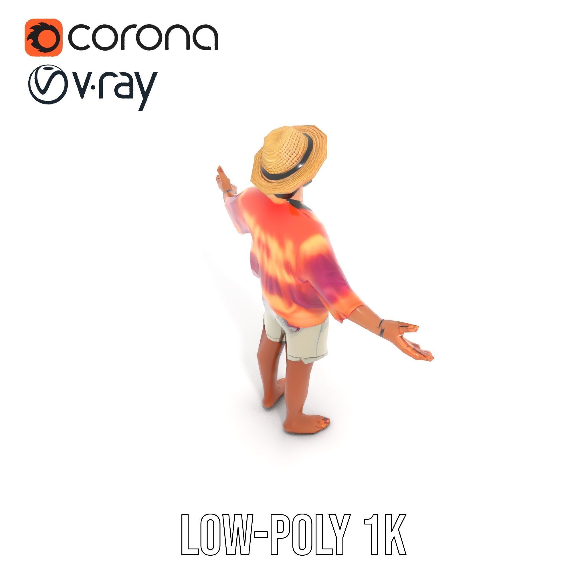 Smiling Tropical Tourist Character Rigged and Animated Low-poly 3D model_12