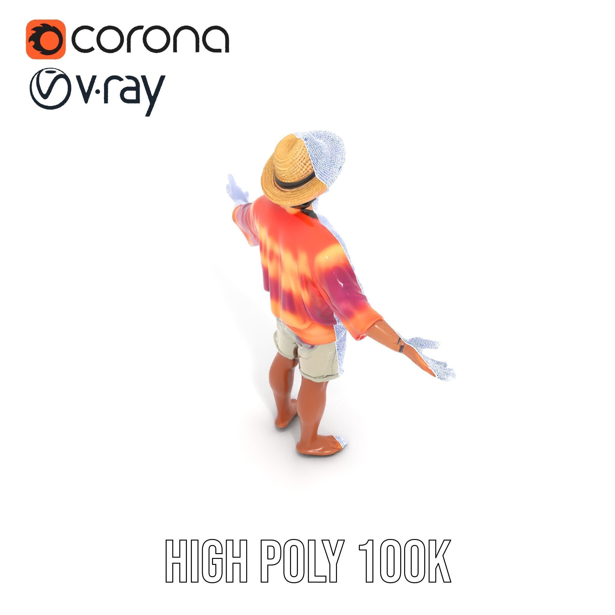 Smiling Tropical Tourist Character Rigged and Animated Low-poly 3D model_29