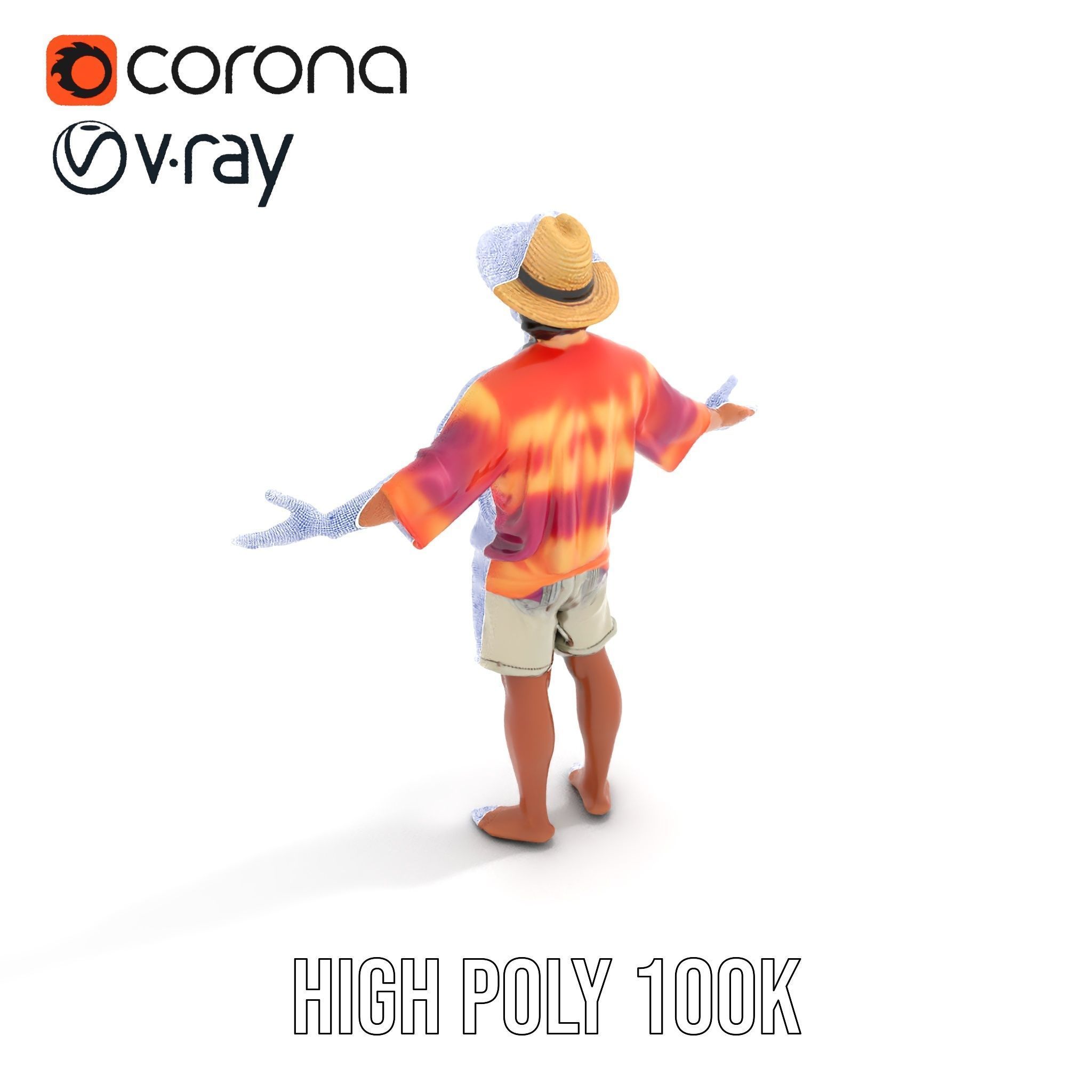 Smiling Tropical Tourist Character Rigged and Animated Low-poly 3D model_36