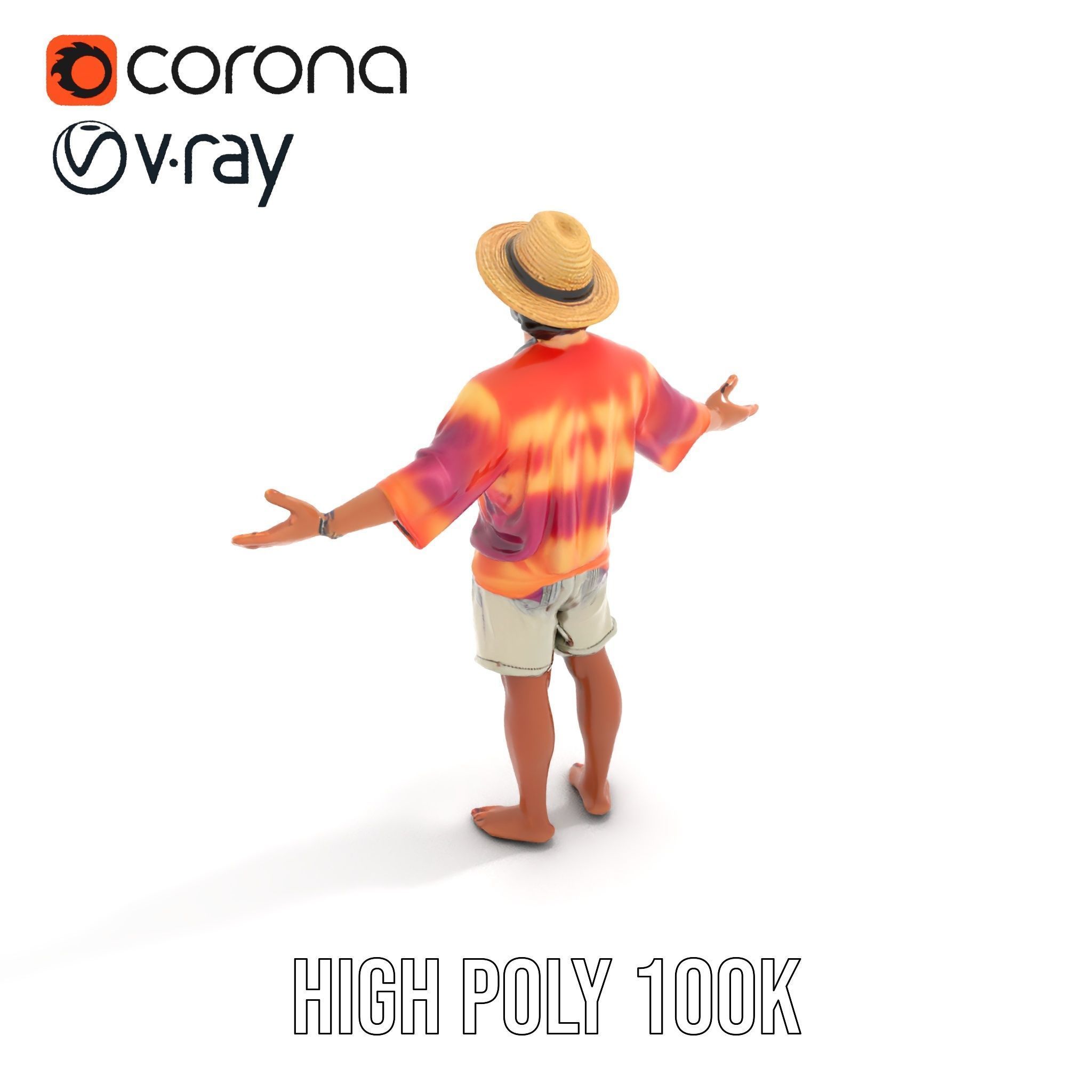 Smiling Tropical Tourist Character Rigged and Animated Low-poly 3D model_18