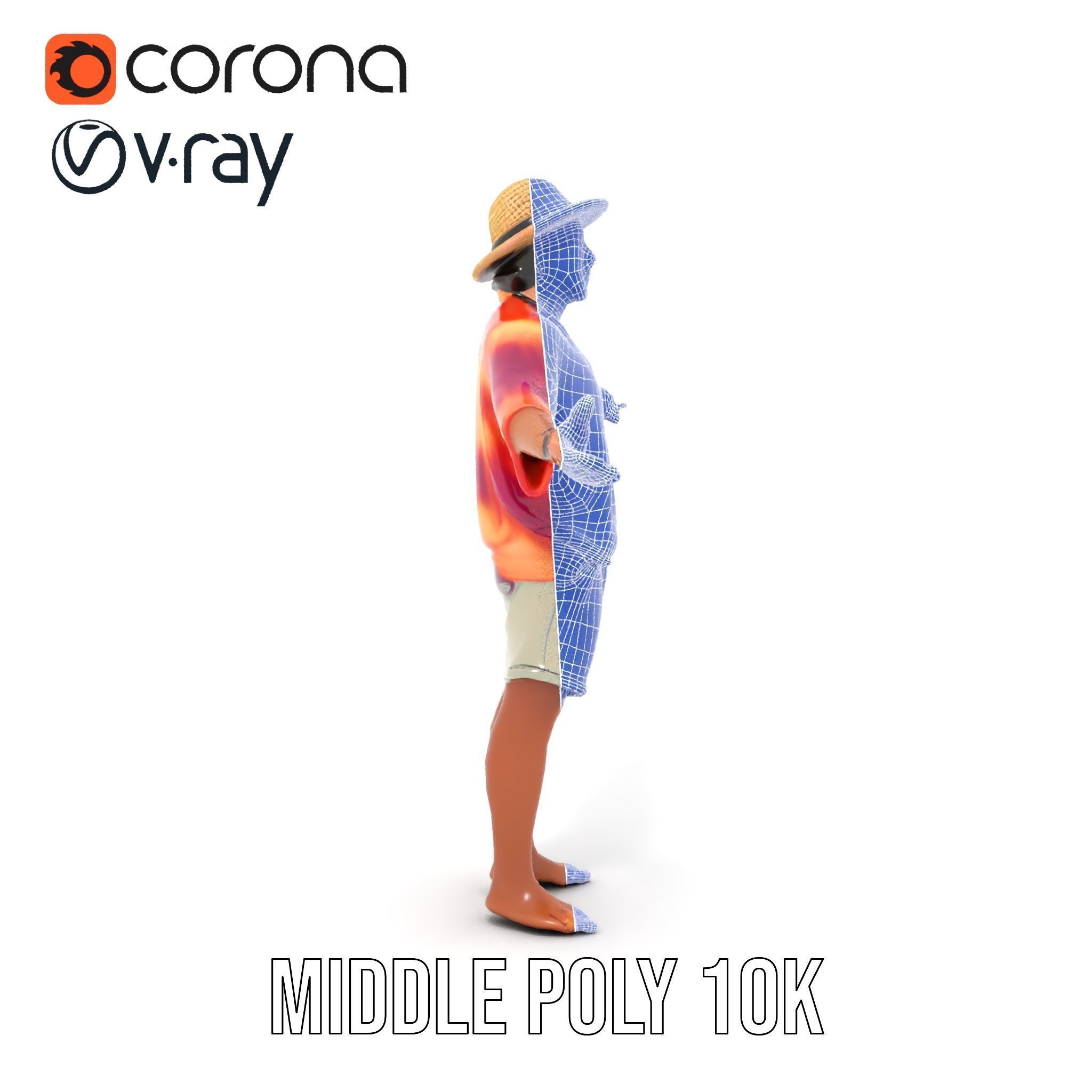 Smiling Tropical Tourist Character Rigged and Animated Low-poly 3D model_24