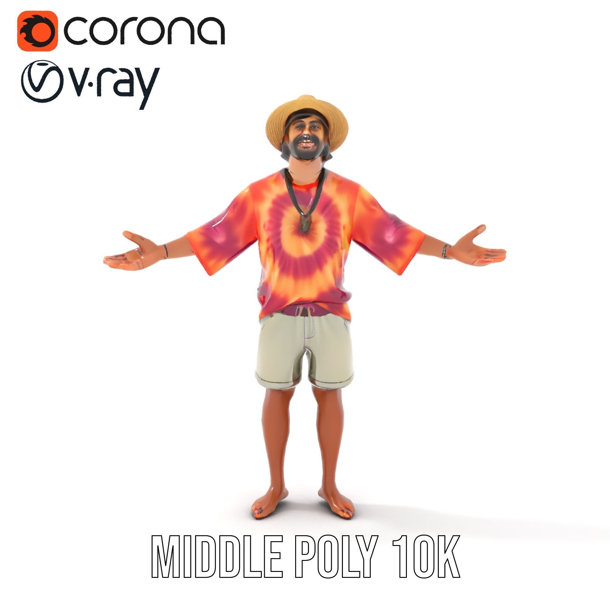 Smiling Tropical Tourist Character Rigged and Animated Low-poly 3D model_22