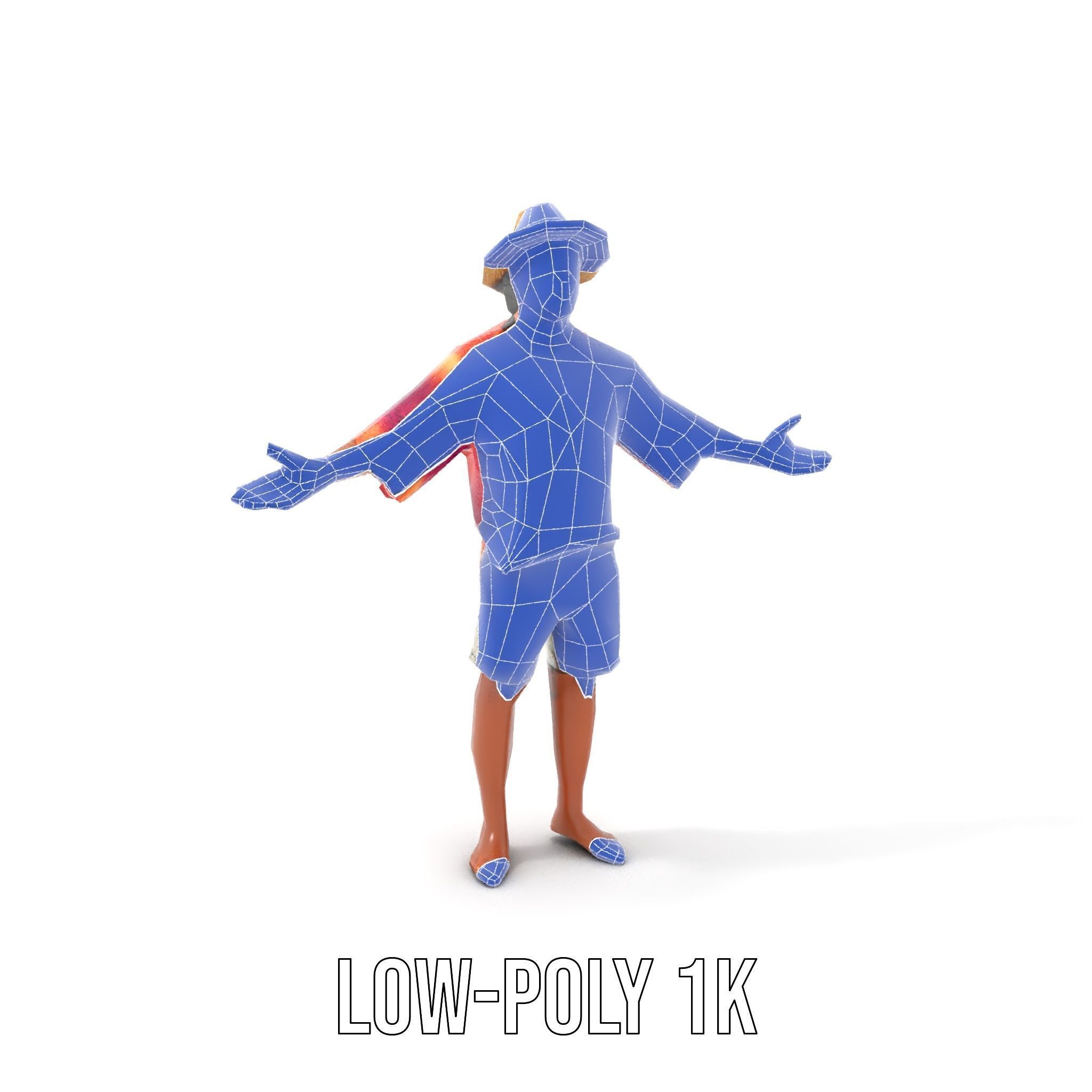 Smiling Tropical Tourist Character Rigged and Animated Low-poly 3D model_23