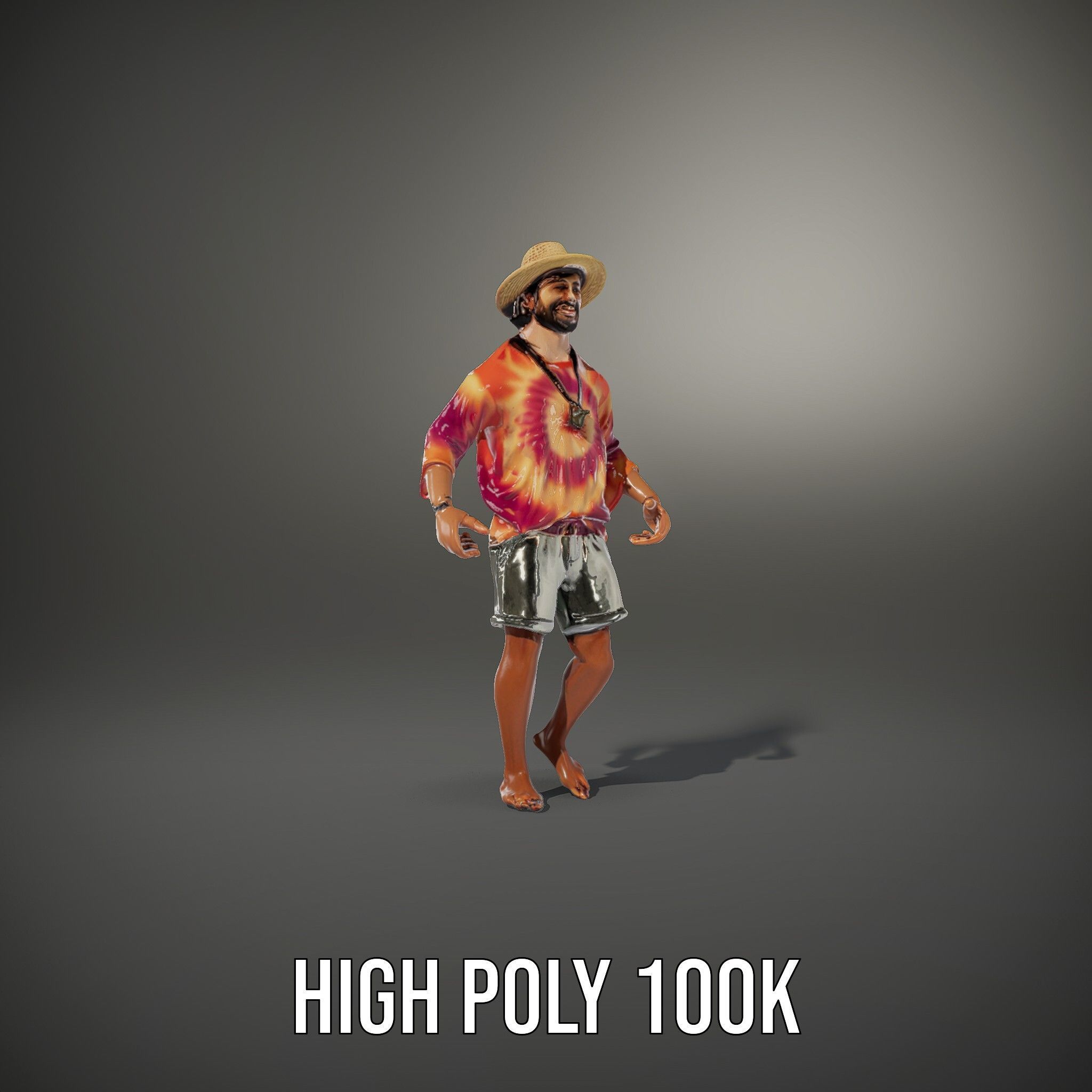 Smiling Tropical Tourist Character Rigged and Animated Low-poly 3D model_34