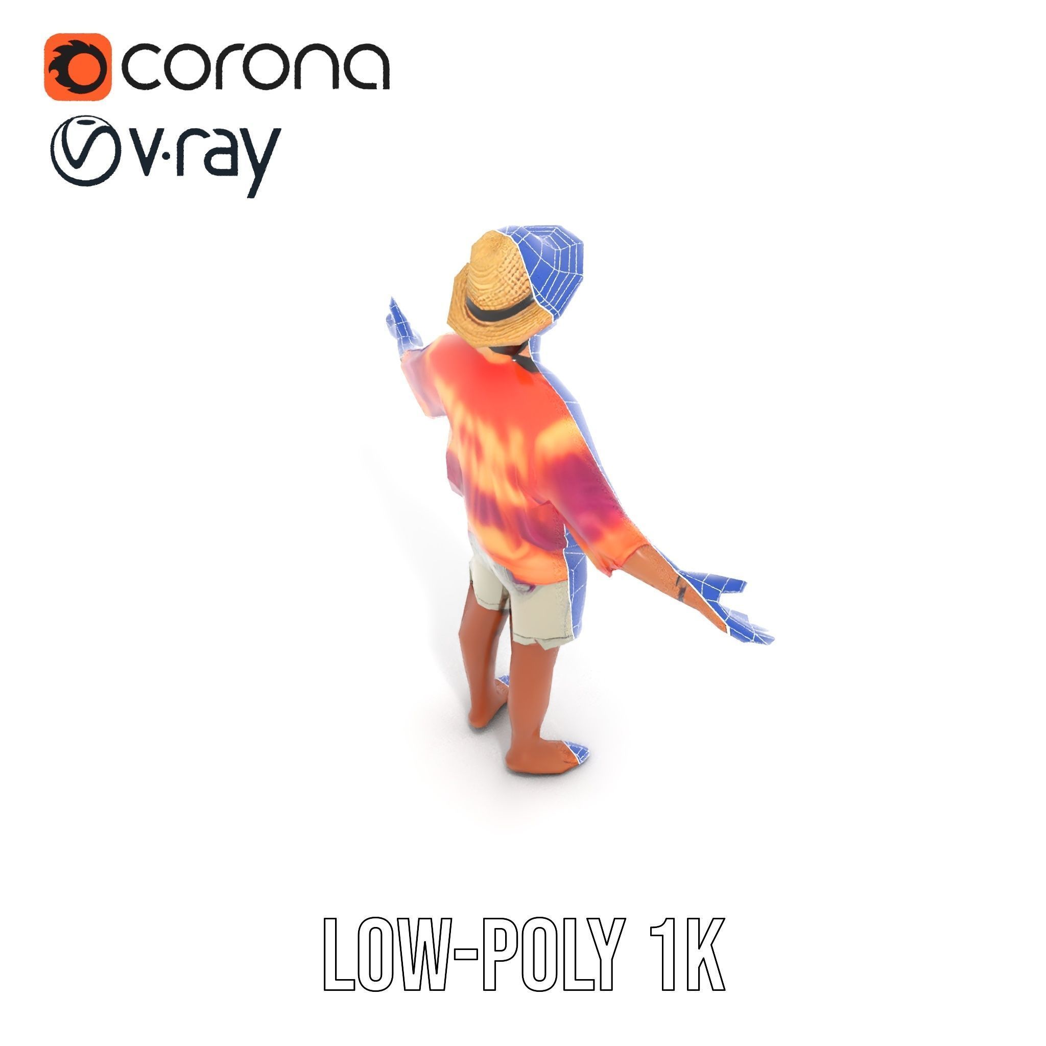 Smiling Tropical Tourist Character Rigged and Animated Low-poly 3D model_17