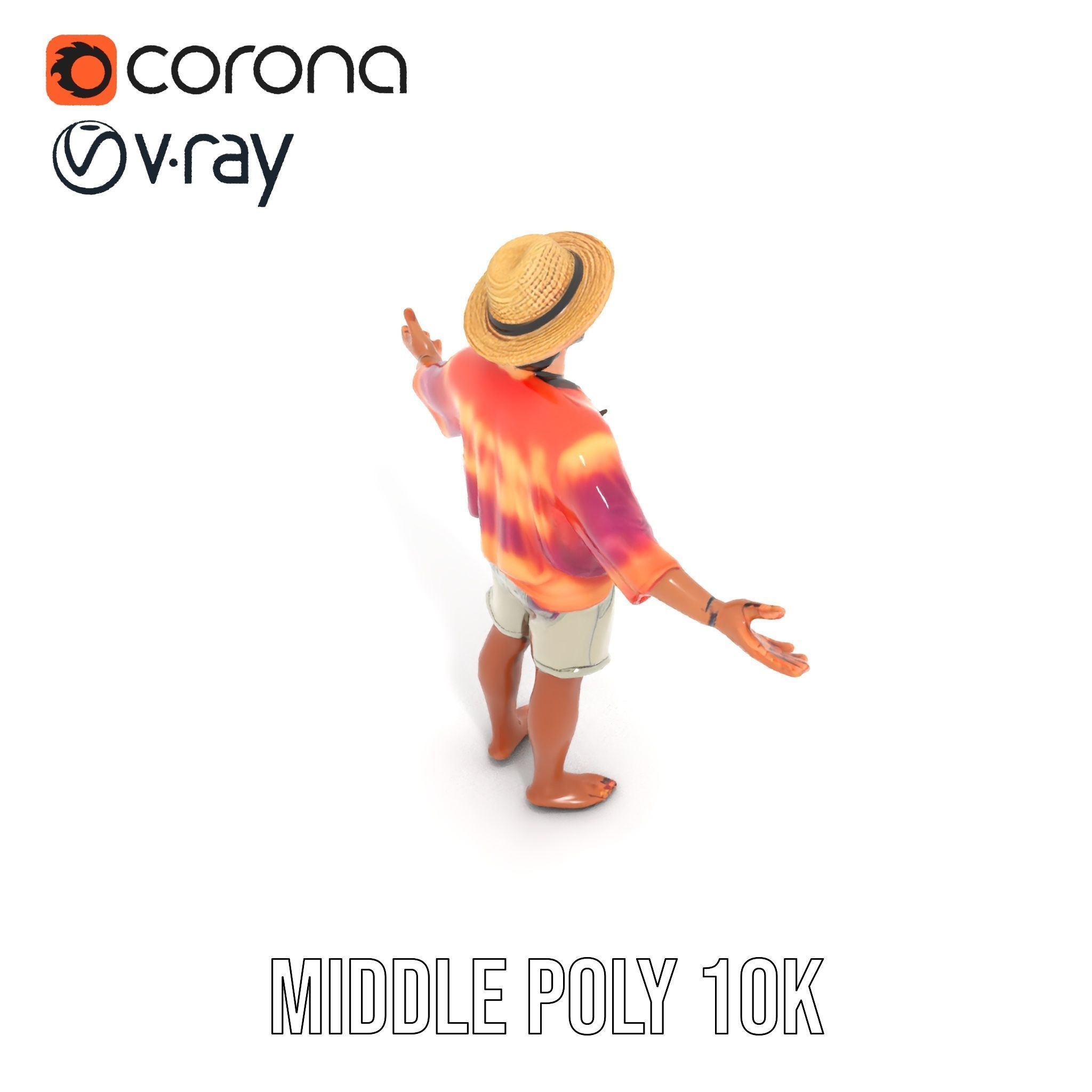 Smiling Tropical Tourist Character Rigged and Animated Low-poly 3D model_16