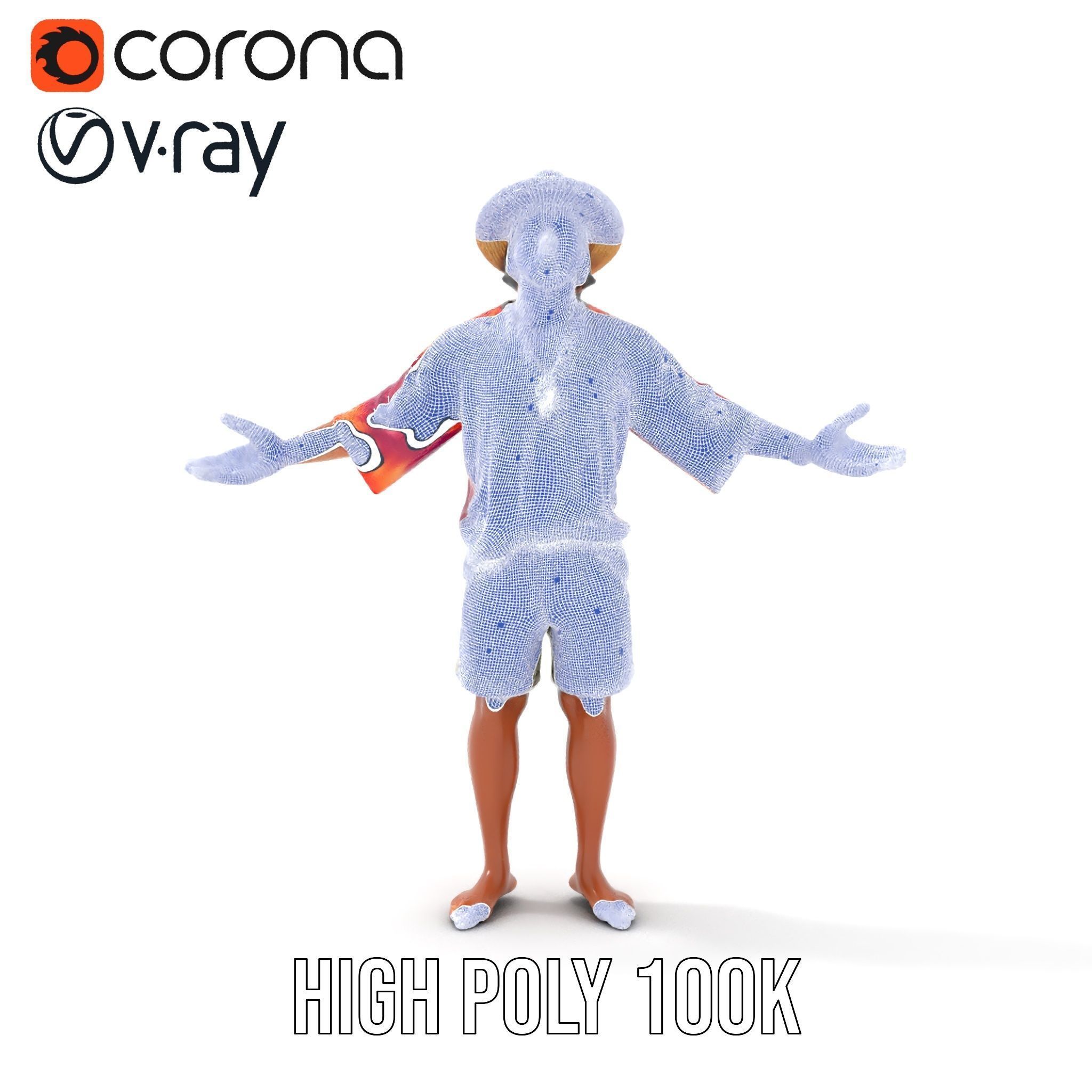 Smiling Tropical Tourist Character Rigged and Animated Low-poly 3D model_26