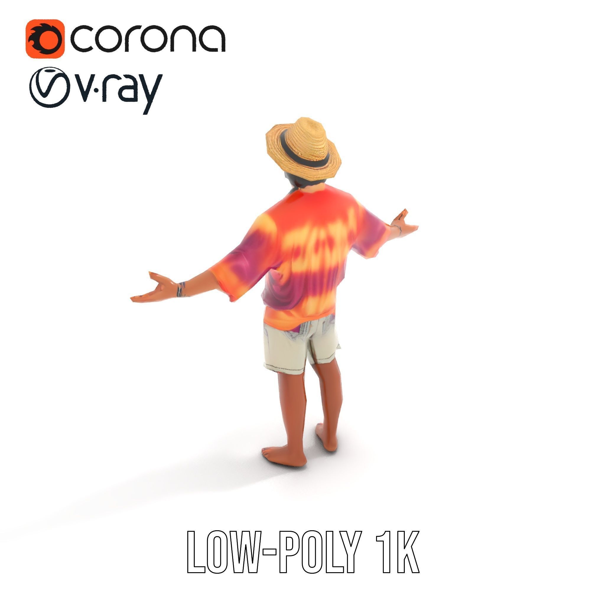 Smiling Tropical Tourist Character Rigged and Animated Low-poly 3D model_8