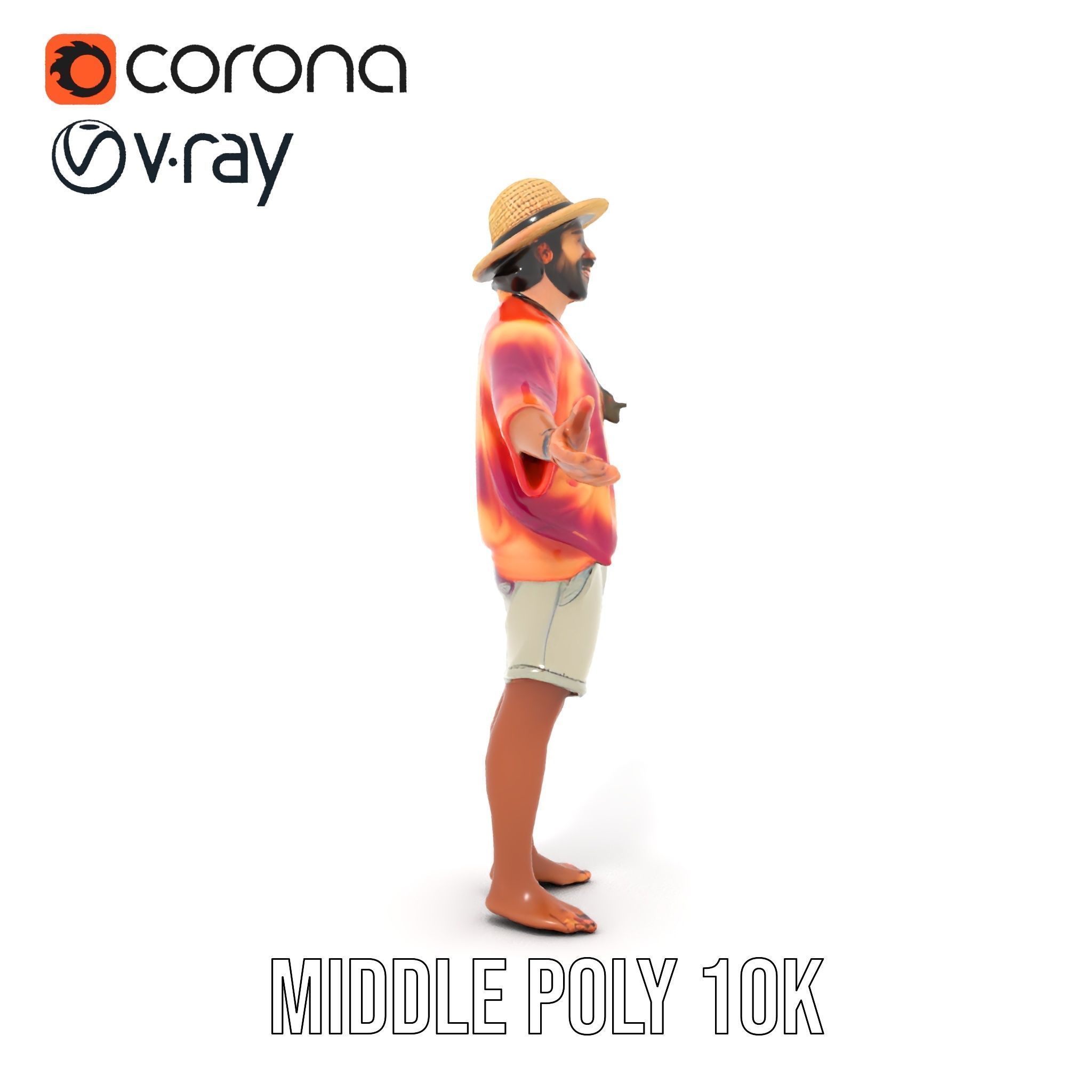 Smiling Tropical Tourist Character Rigged and Animated Low-poly 3D model_13