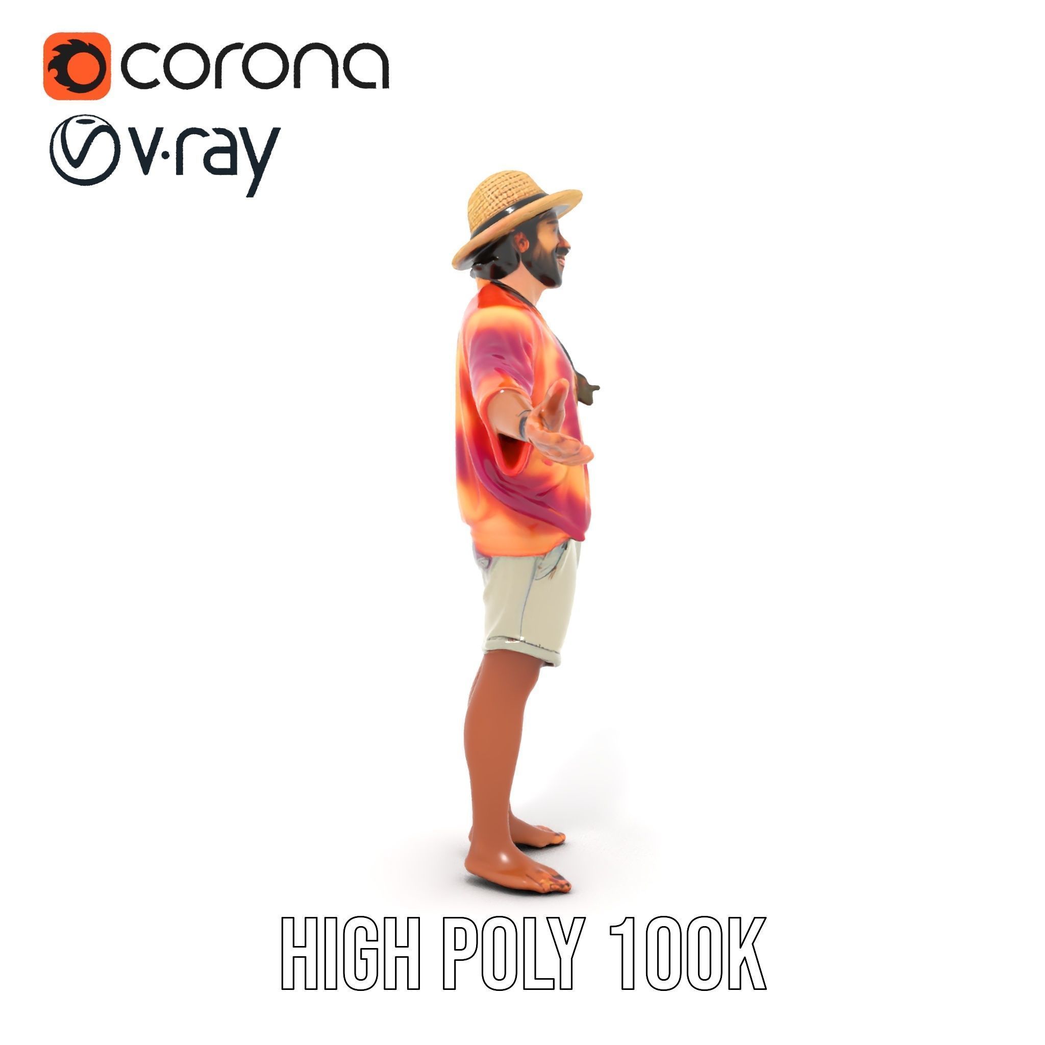 Smiling Tropical Tourist Character Rigged and Animated Low-poly 3D model_21