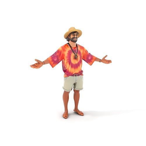 Smiling Tropical Tourist Character Rigged and Animated Low-poly 3D model