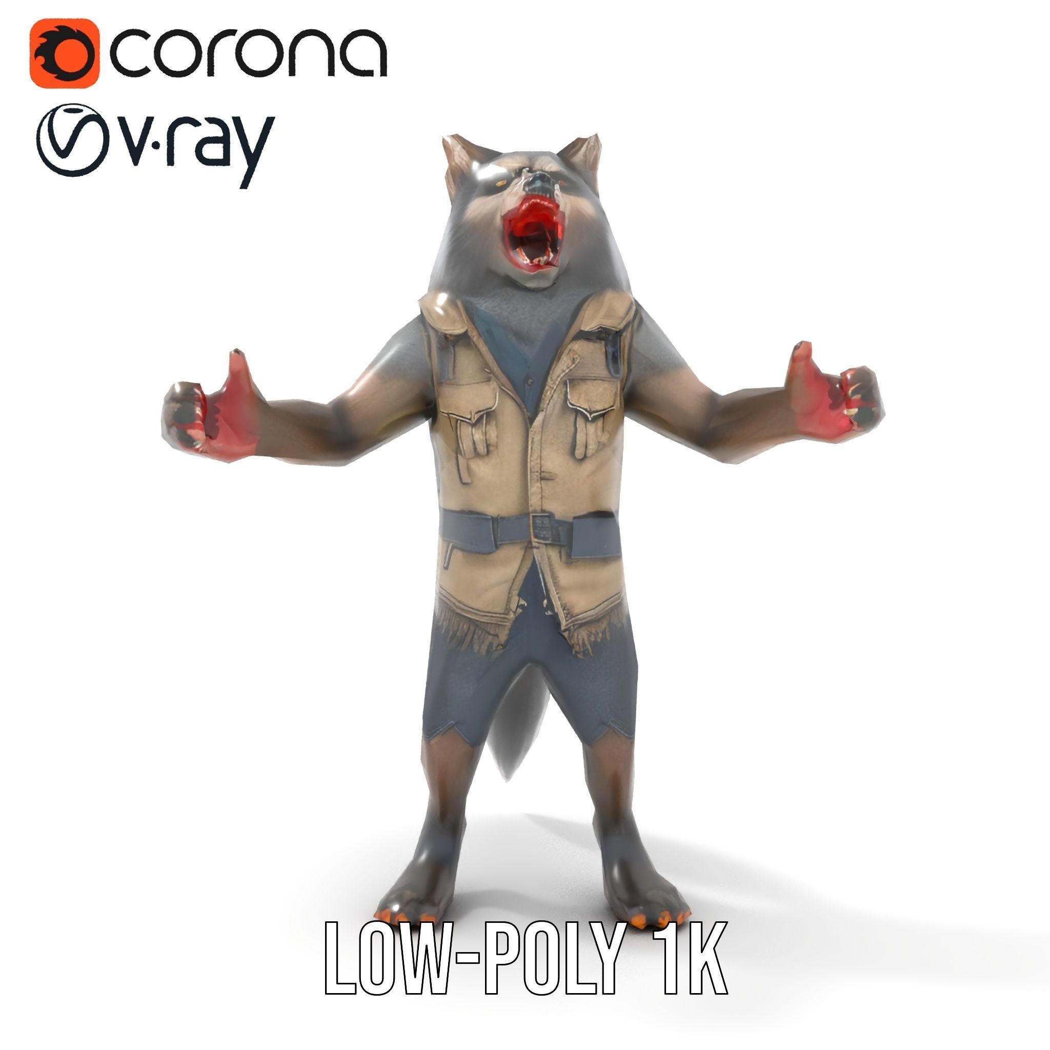 Ferocious Werewolf Hunter Rigged and Animated Character Model Low-poly 3D model_21
