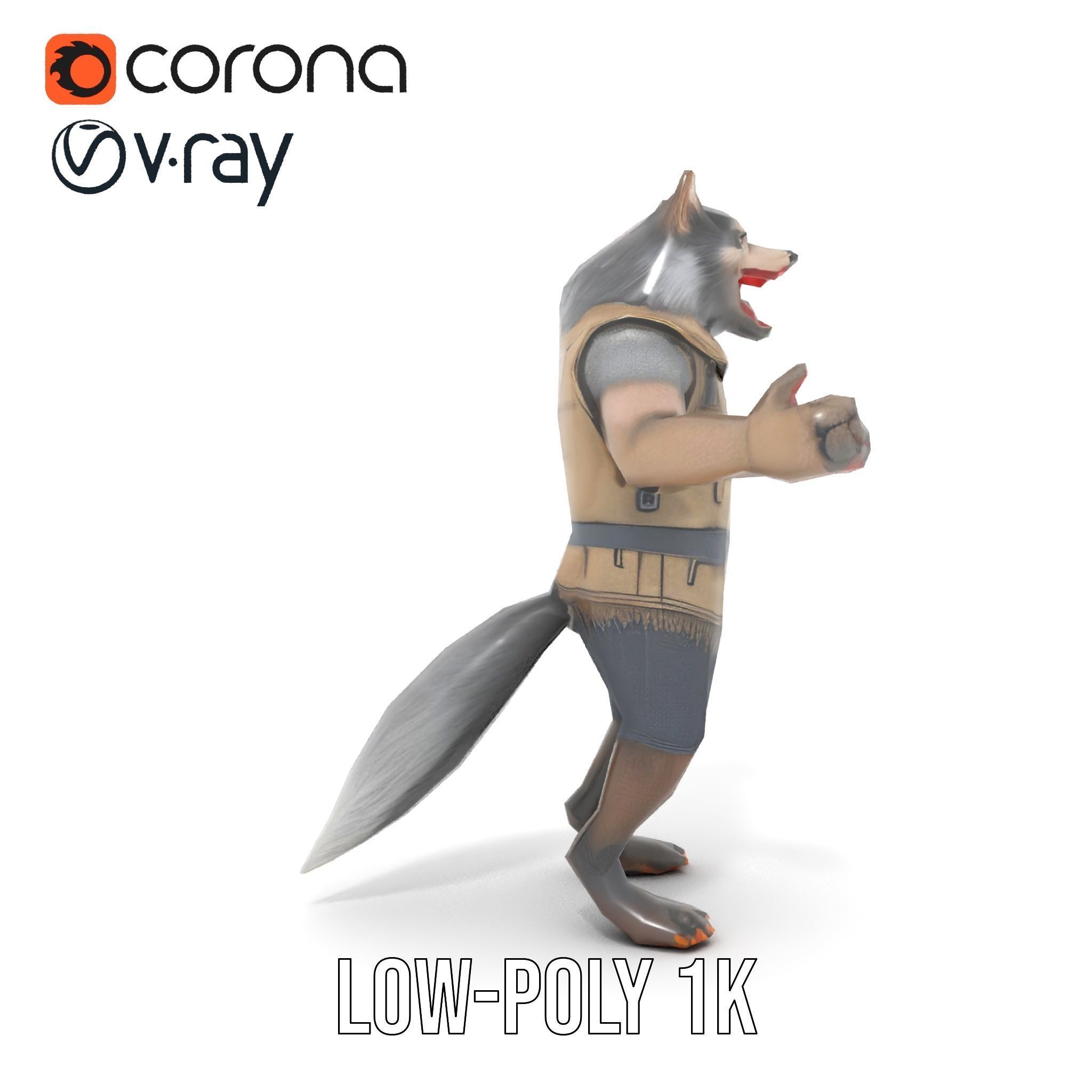 Ferocious Werewolf Hunter Rigged and Animated Character Model Low-poly 3D model_13
