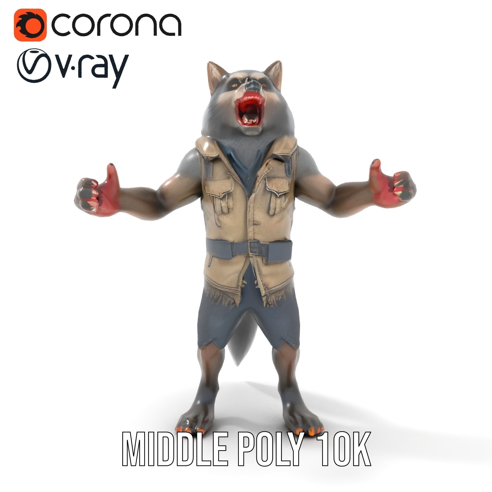 Ferocious Werewolf Hunter Rigged and Animated Character Model Low-poly 3D model_20