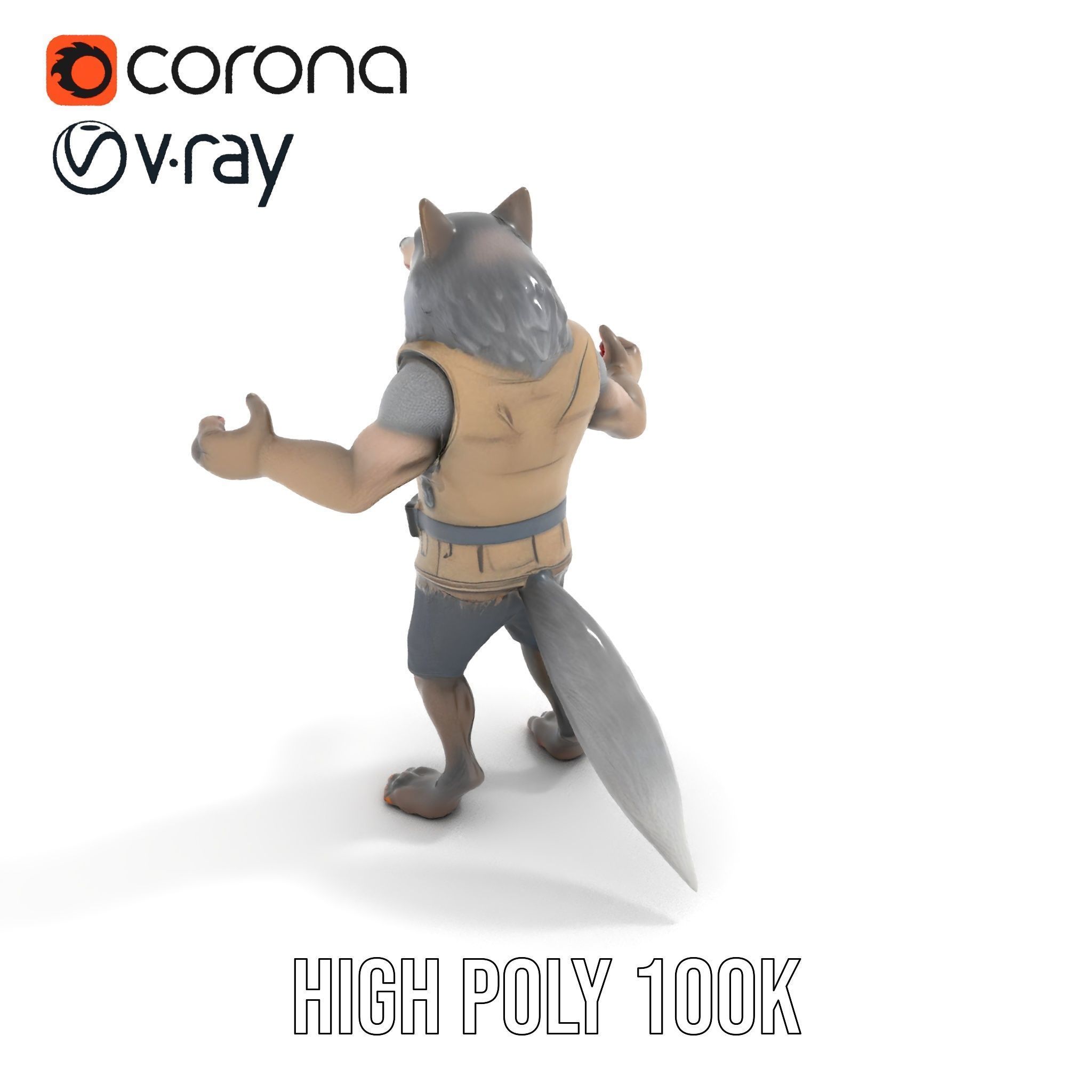 Ferocious Werewolf Hunter Rigged and Animated Character Model Low-poly 3D model_14