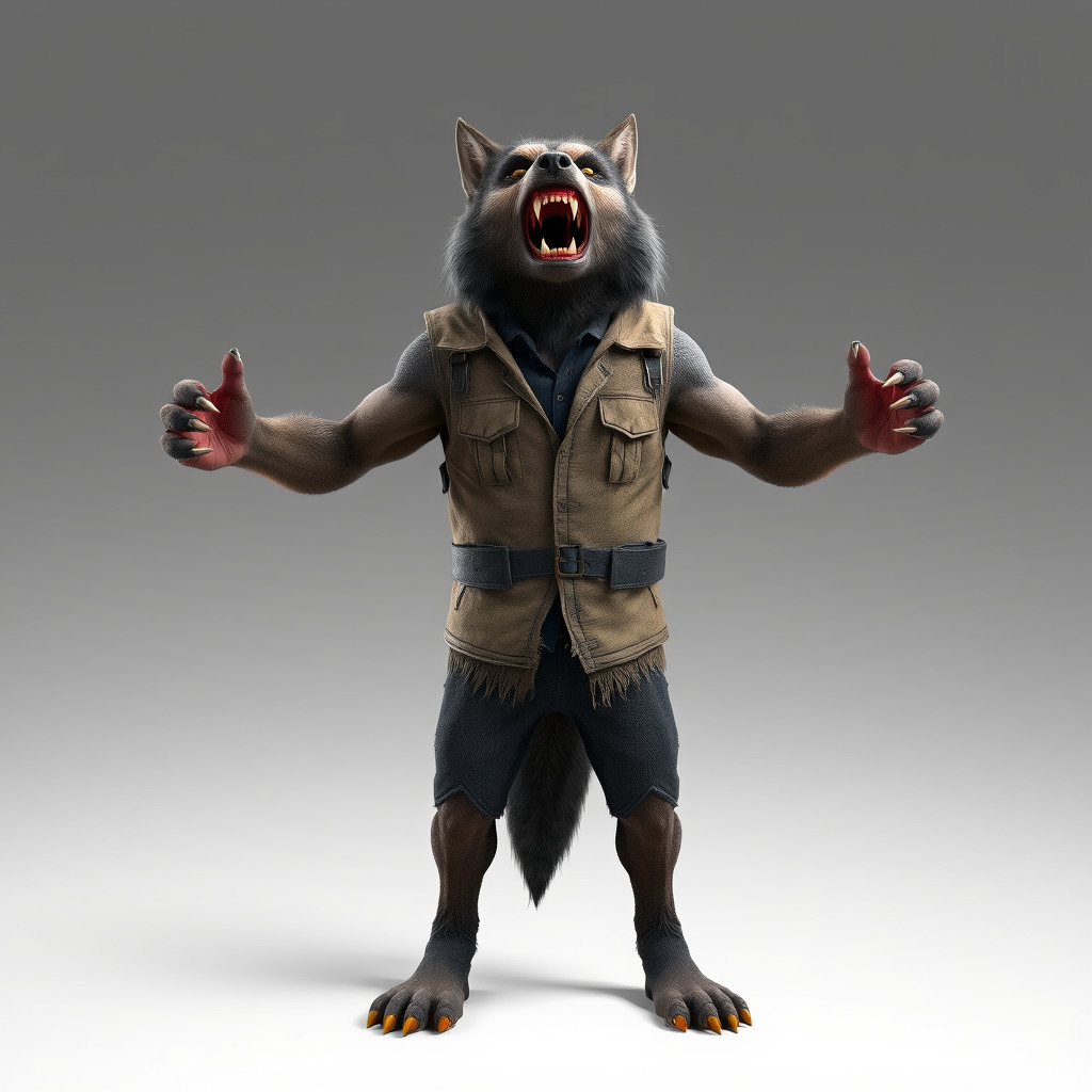 Ferocious Werewolf Hunter Rigged and Animated Character Model Low-poly 3D model_2