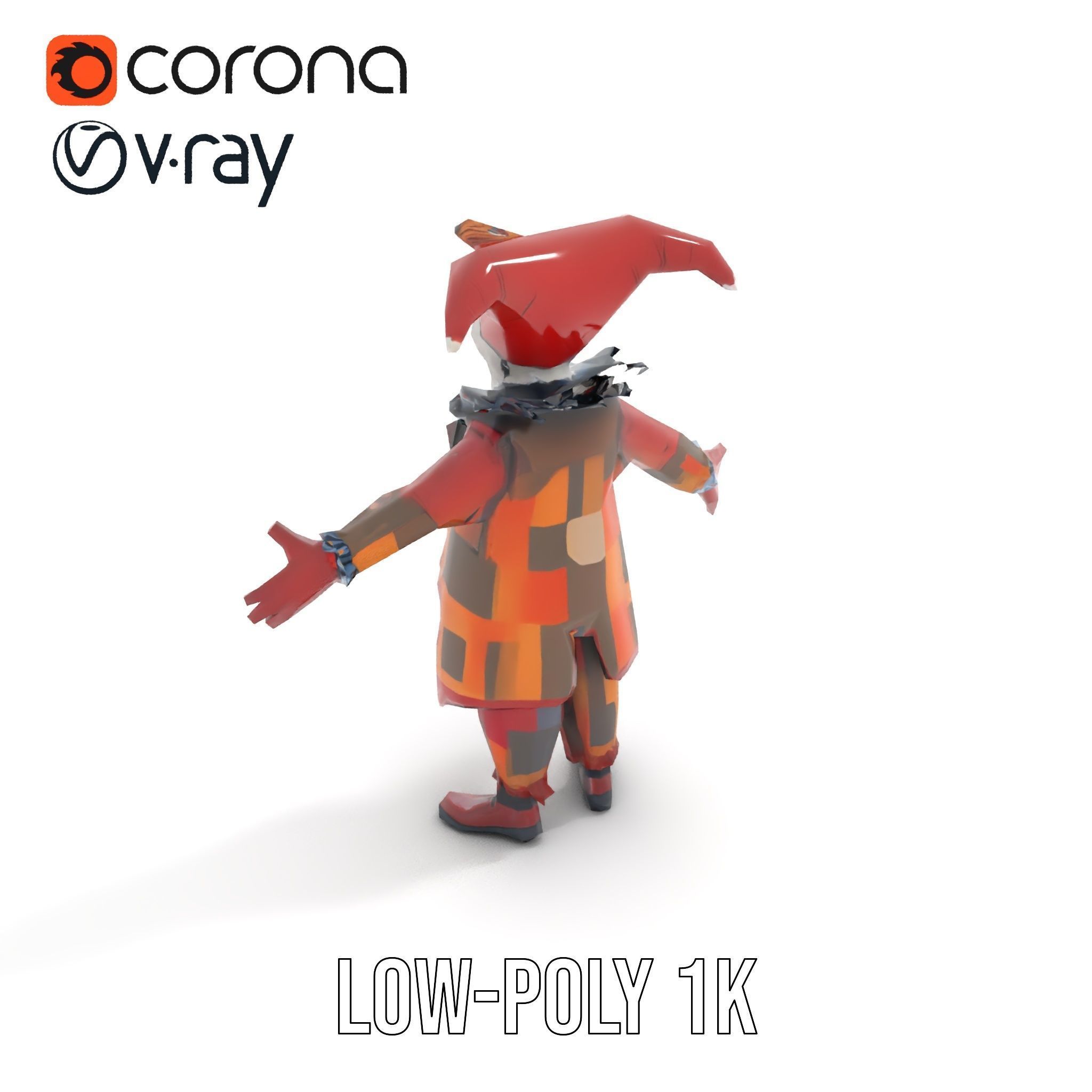 Jester Skull Character Model Rigged and Animated Low-poly 3D model_9