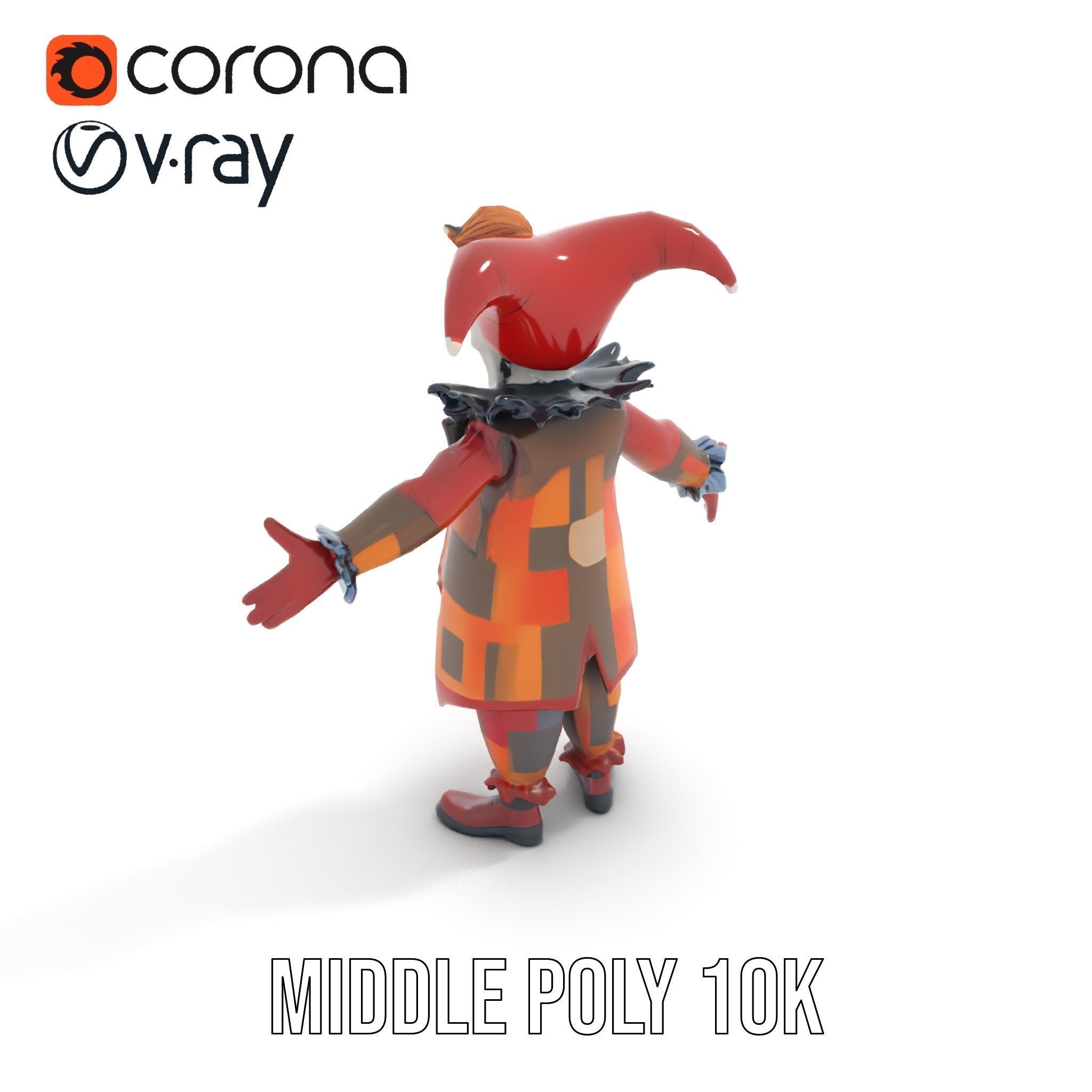 Jester Skull Character Model Rigged and Animated Low-poly 3D model_14