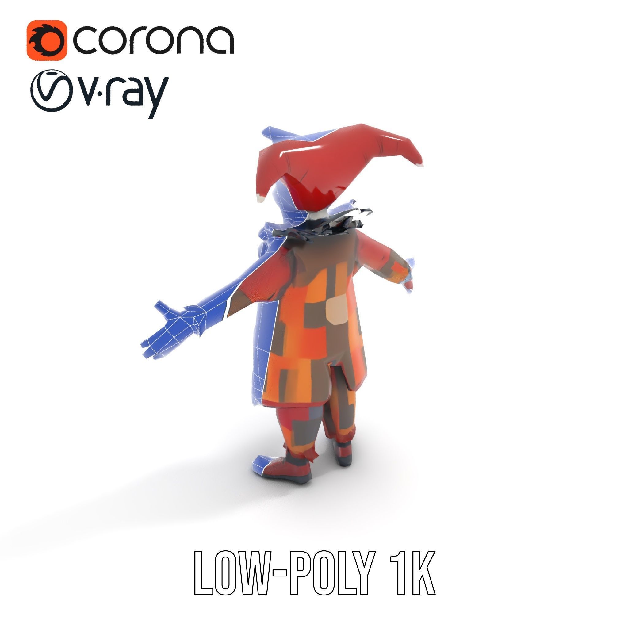 Jester Skull Character Model Rigged and Animated Low-poly 3D model_18