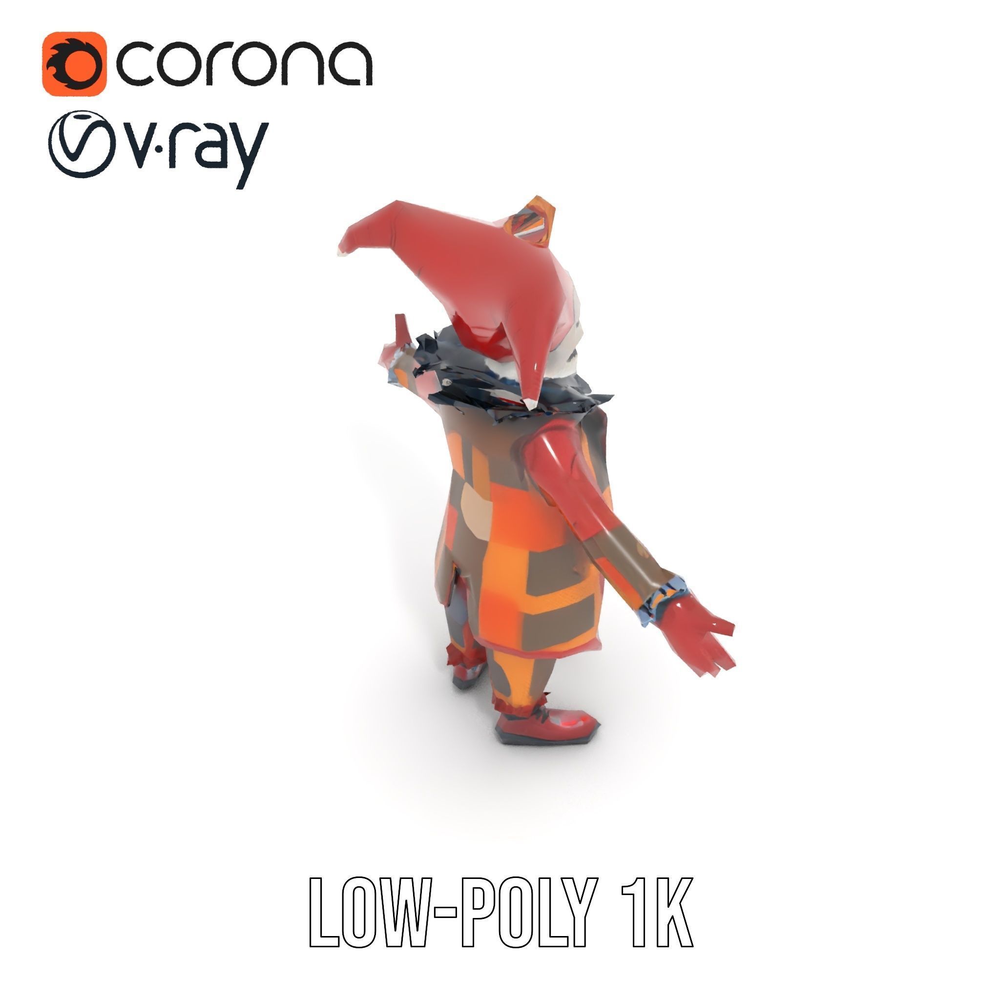 Jester Skull Character Model Rigged and Animated Low-poly 3D model_8