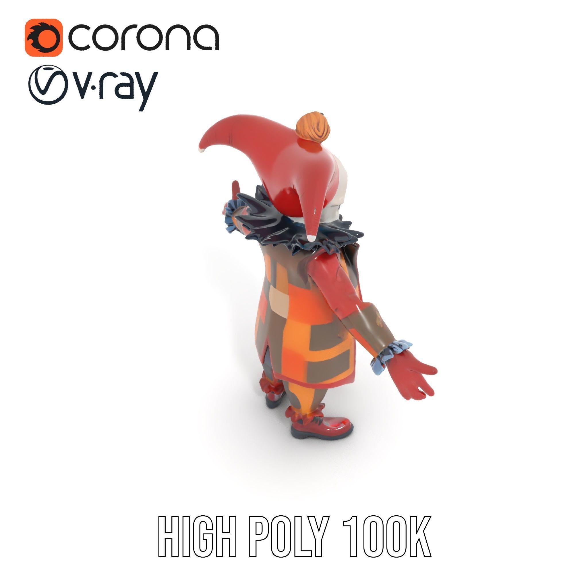 Jester Skull Character Model Rigged and Animated Low-poly 3D model_10