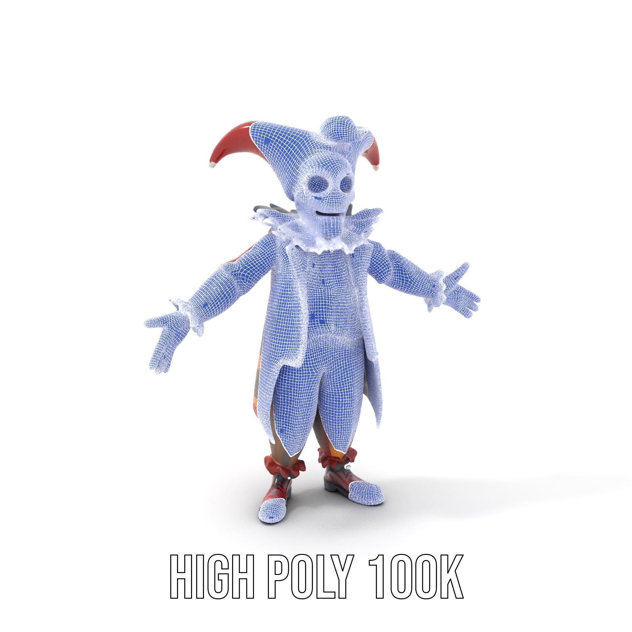 Jester Skull Character Model Rigged and Animated Low-poly 3D model_5