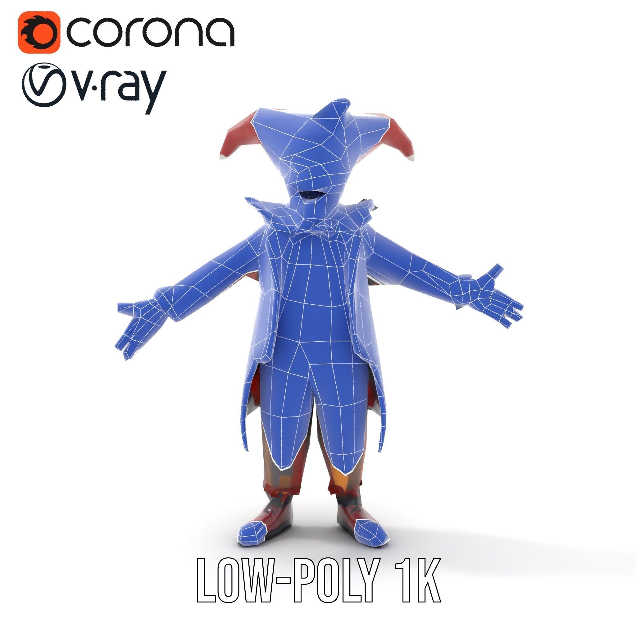 Jester Skull Character Model Rigged and Animated Low-poly 3D model_31