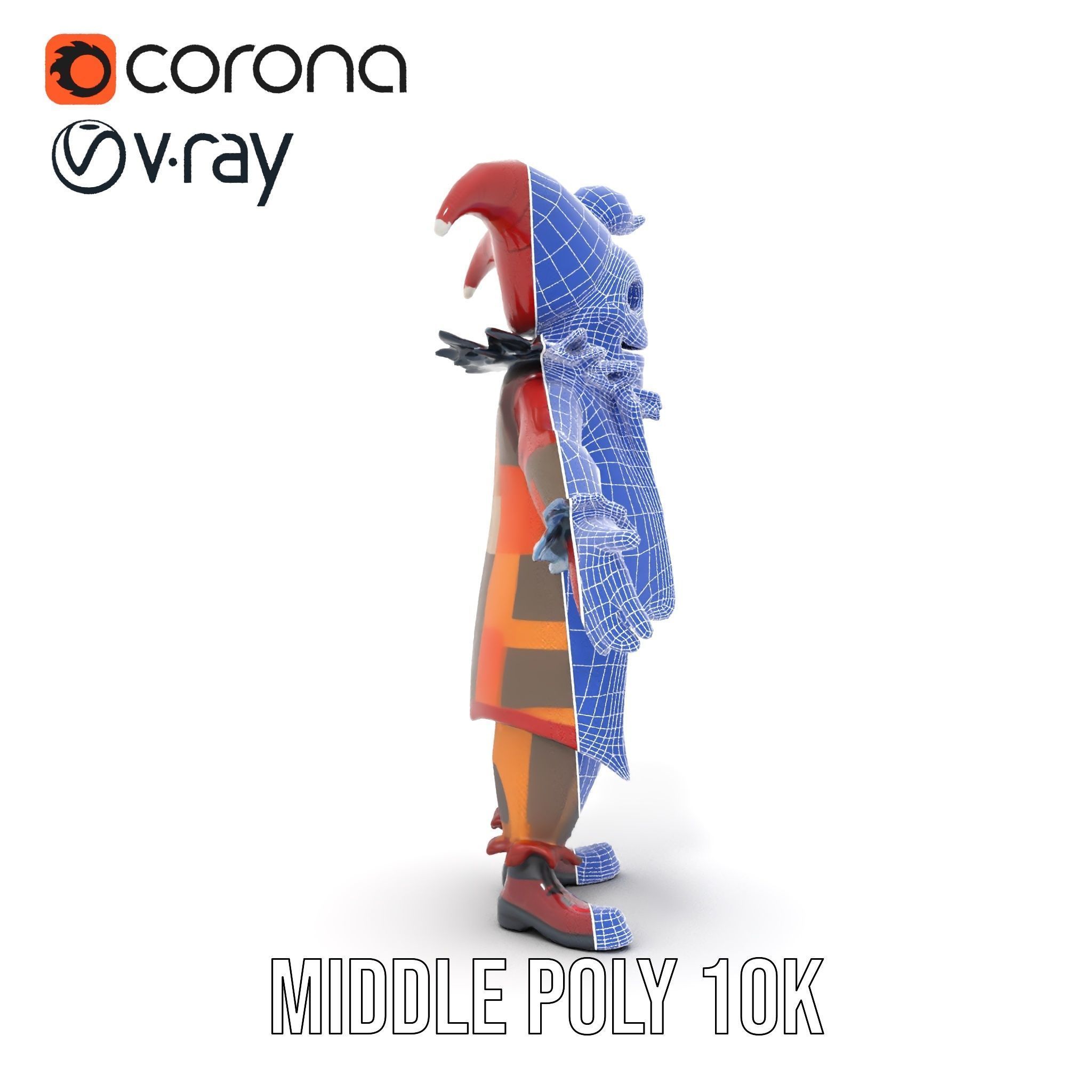 Jester Skull Character Model Rigged and Animated Low-poly 3D model_35