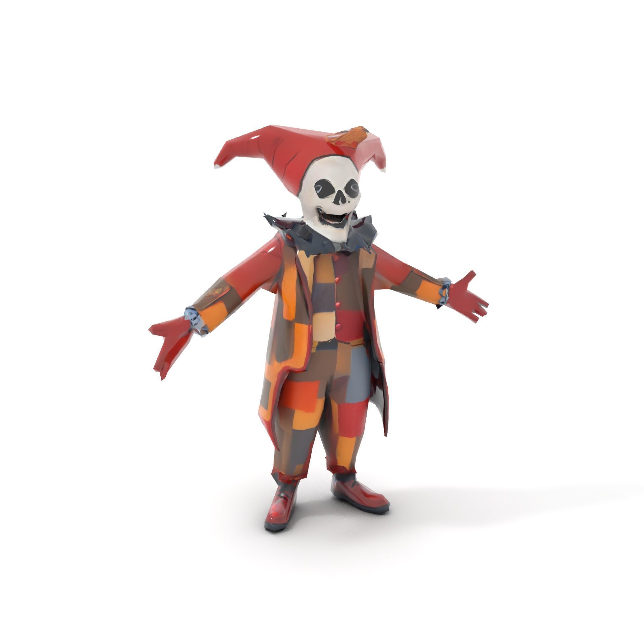 Jester Skull Character Model Rigged and Animated Low-poly 3D model_12
