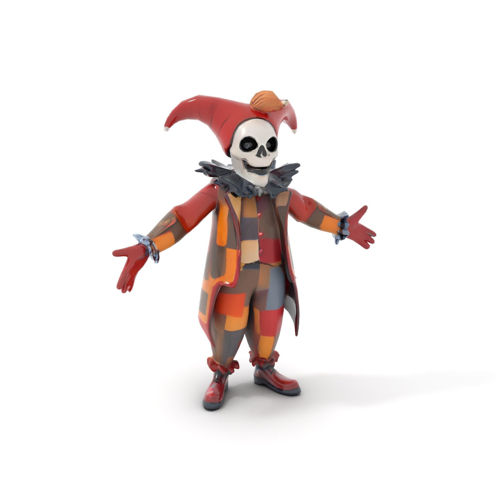 Jester Skull Character Model Rigged and Animated Low-poly 3D model_11