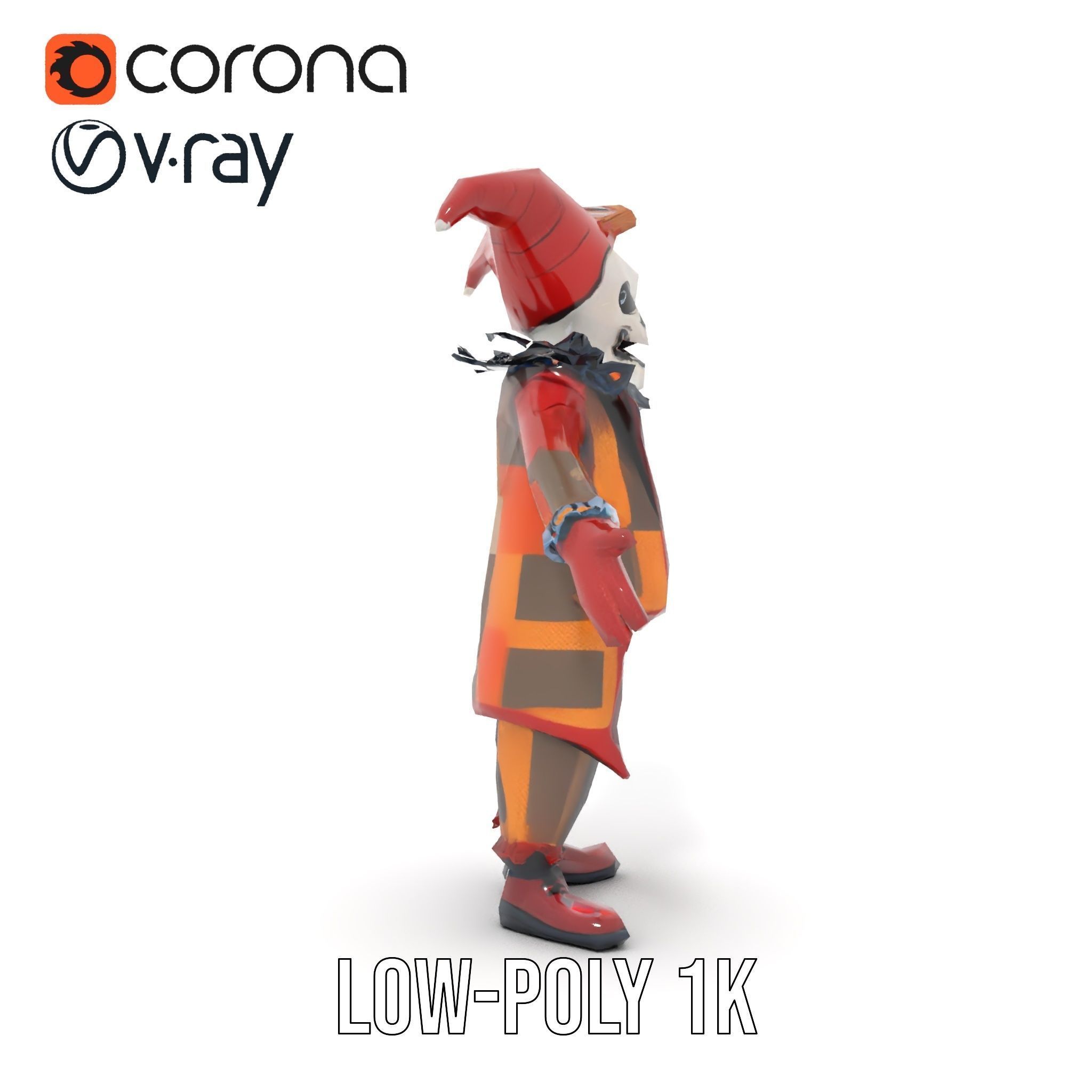 Jester Skull Character Model Rigged and Animated Low-poly 3D model_21