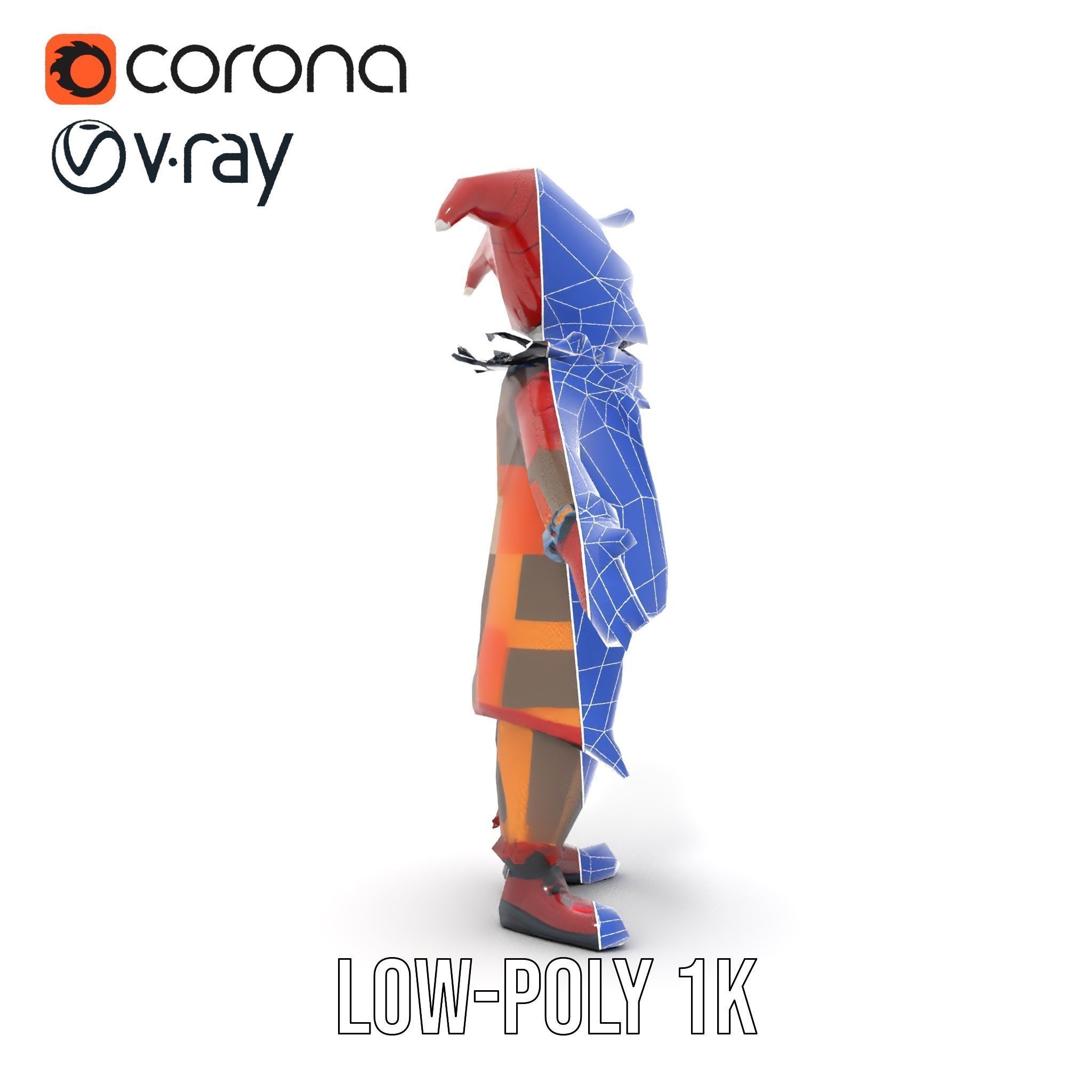 Jester Skull Character Model Rigged and Animated Low-poly 3D model_28