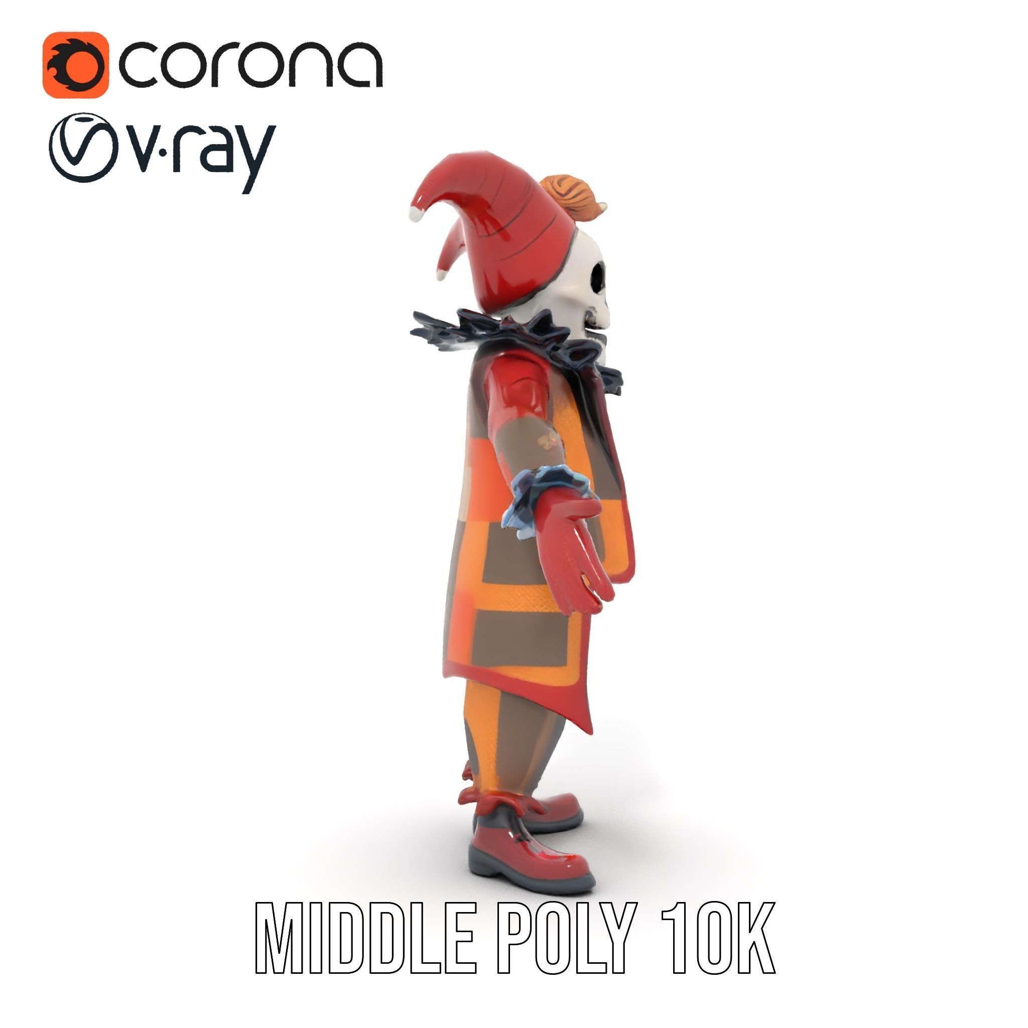 Jester Skull Character Model Rigged and Animated Low-poly 3D model_22