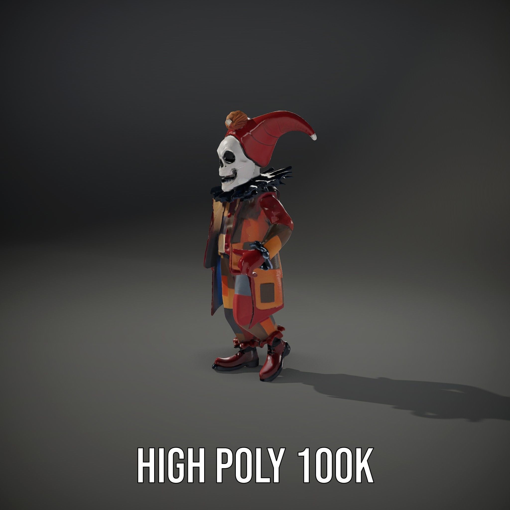 Jester Skull Character Model Rigged and Animated Low-poly 3D model_37