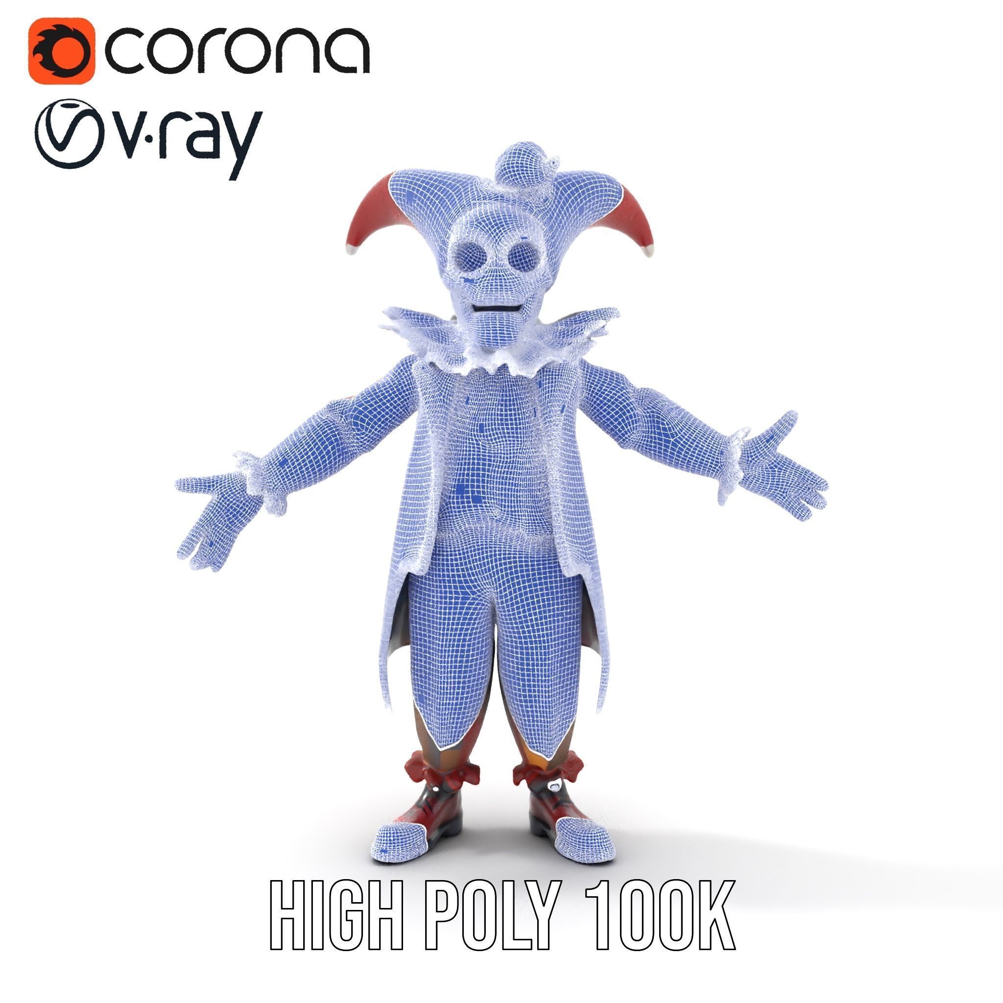 Jester Skull Character Model Rigged and Animated Low-poly 3D model_26