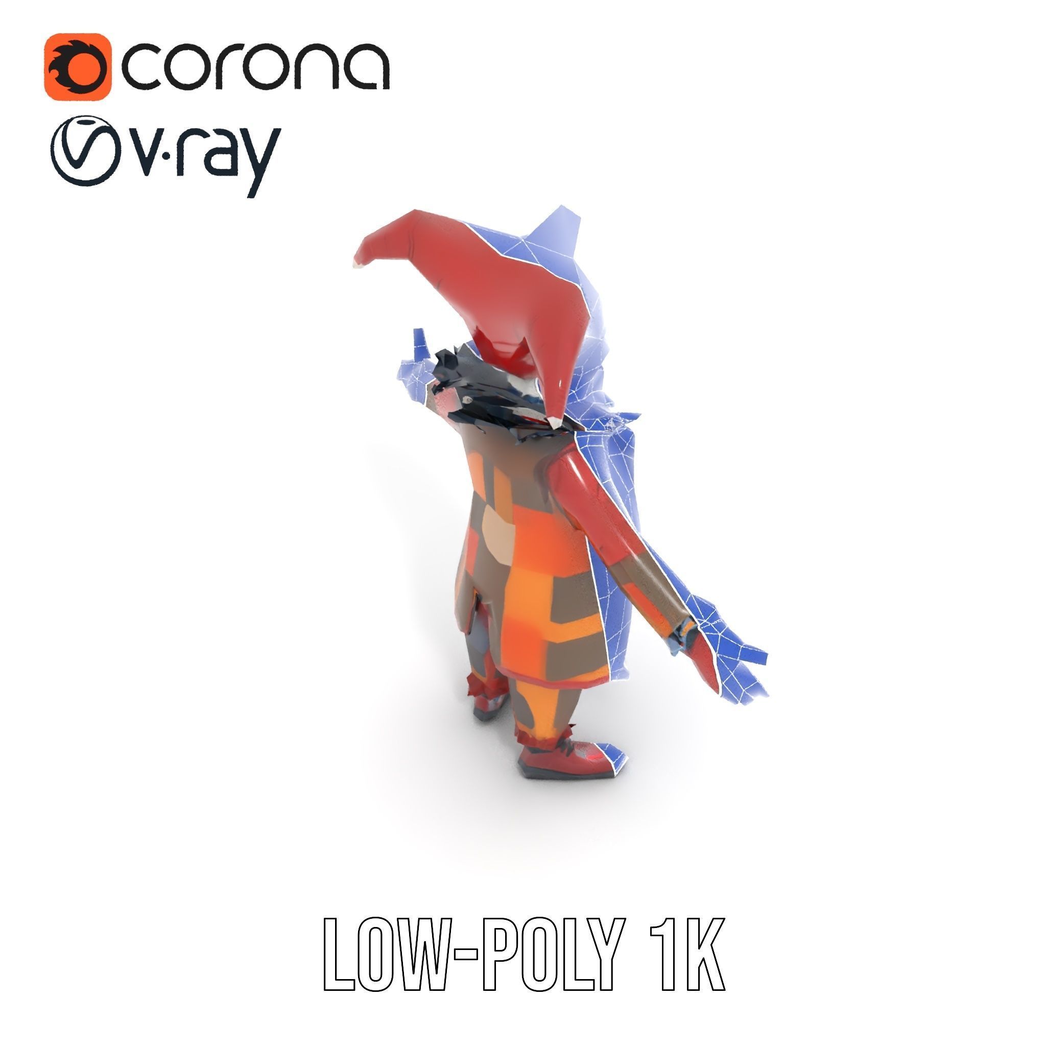 Jester Skull Character Model Rigged and Animated Low-poly 3D model_15