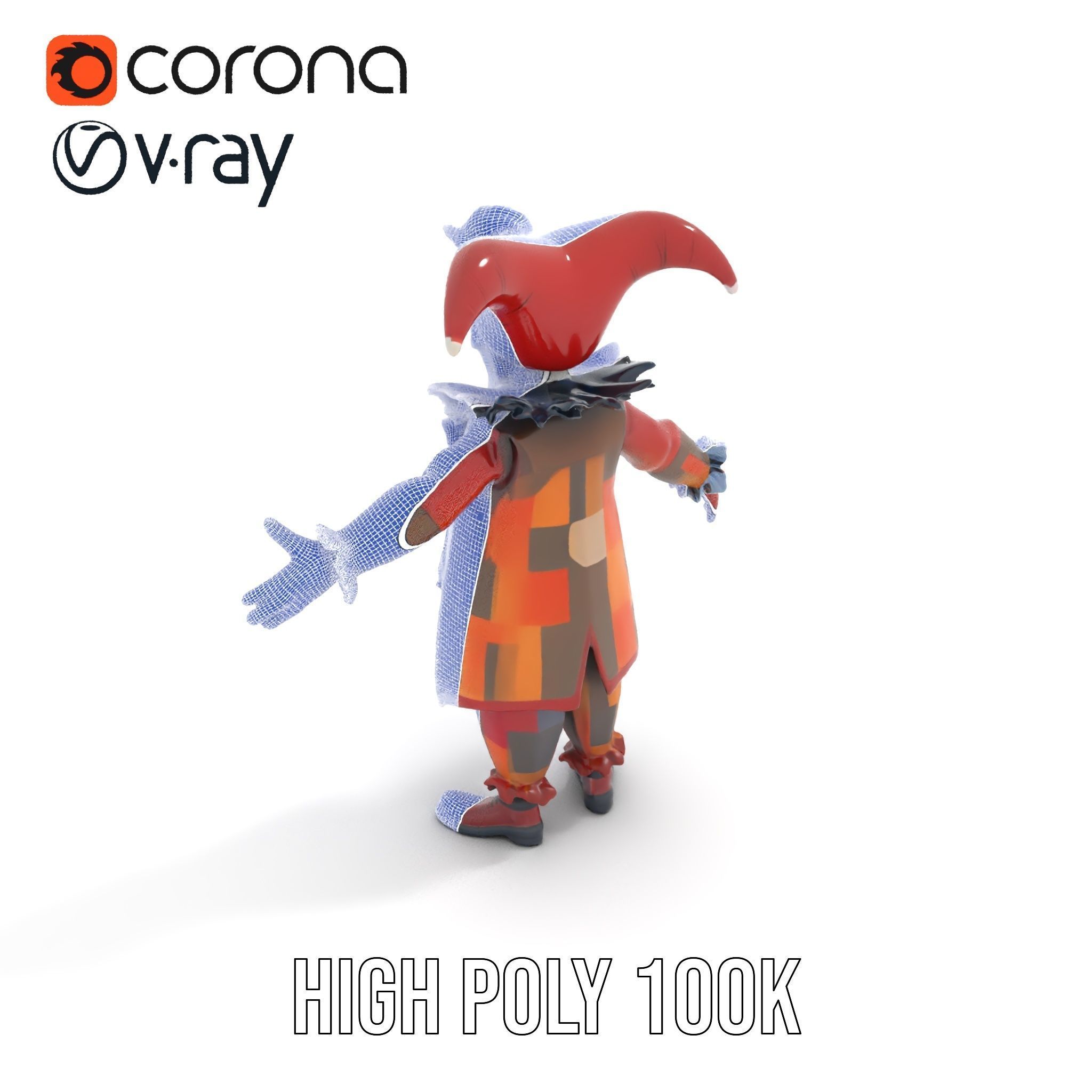 Jester Skull Character Model Rigged and Animated Low-poly 3D model_29