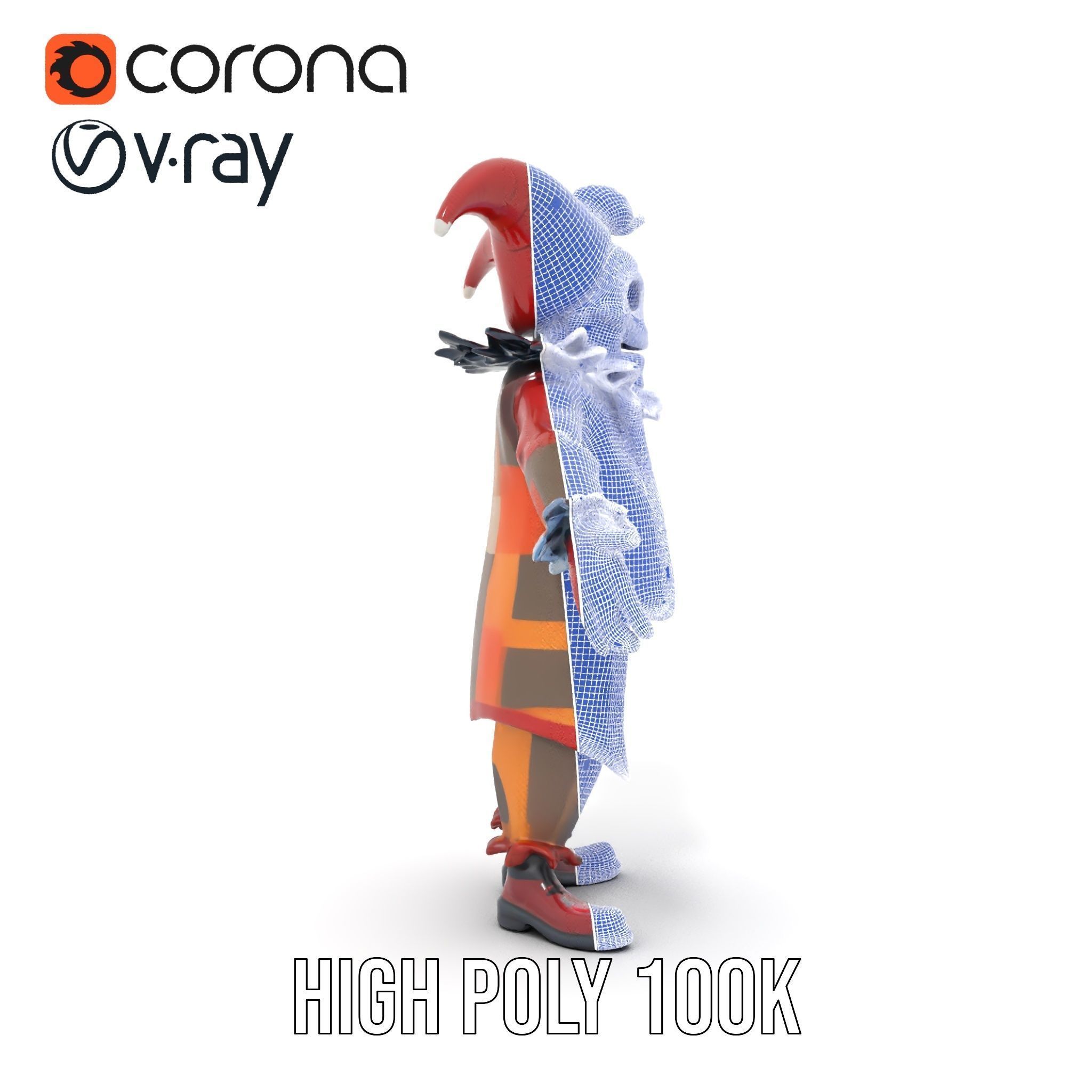 Jester Skull Character Model Rigged and Animated Low-poly 3D model_36