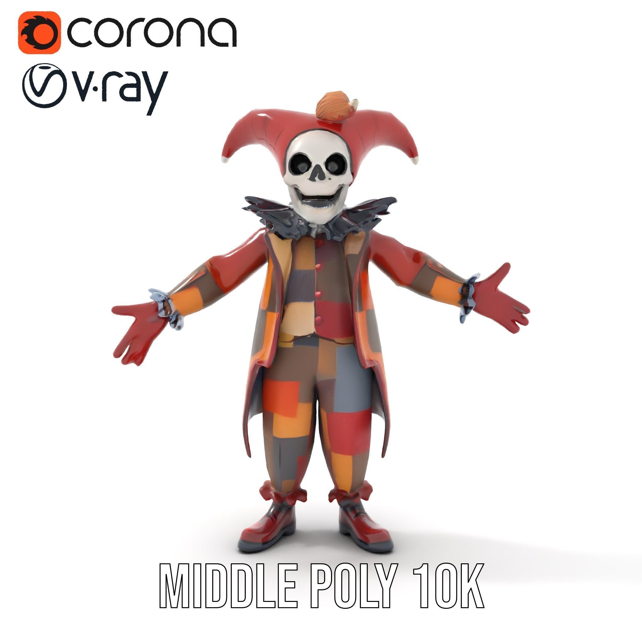 Jester Skull Character Model Rigged and Animated Low-poly 3D model_30