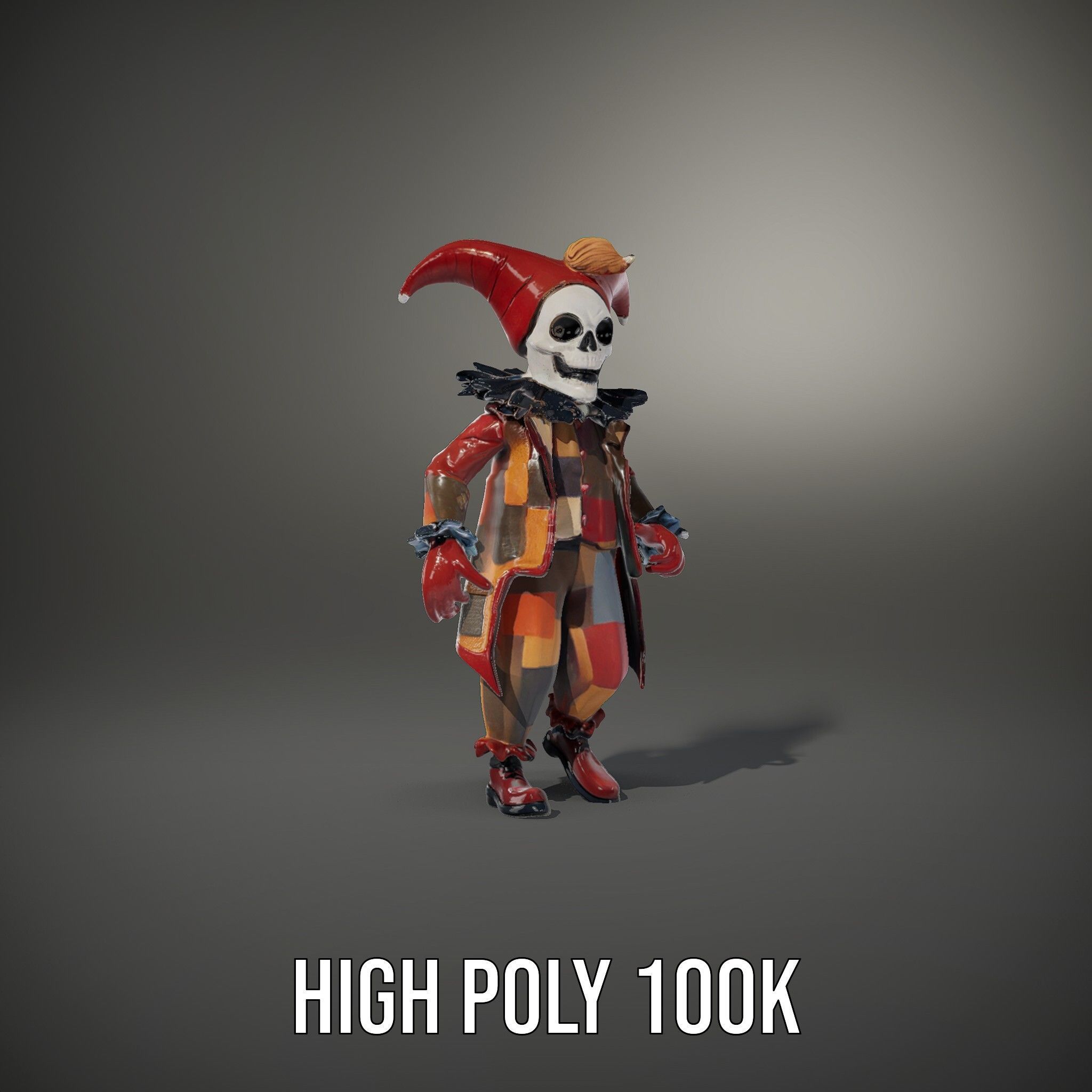 Jester Skull Character Model Rigged and Animated Low-poly 3D model_32