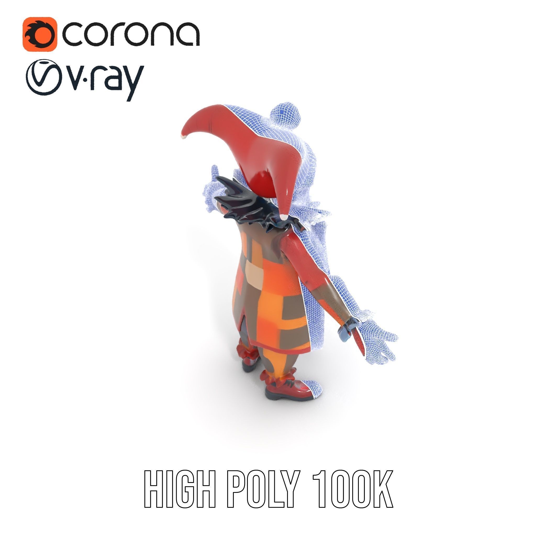 Jester Skull Character Model Rigged and Animated Low-poly 3D model_34