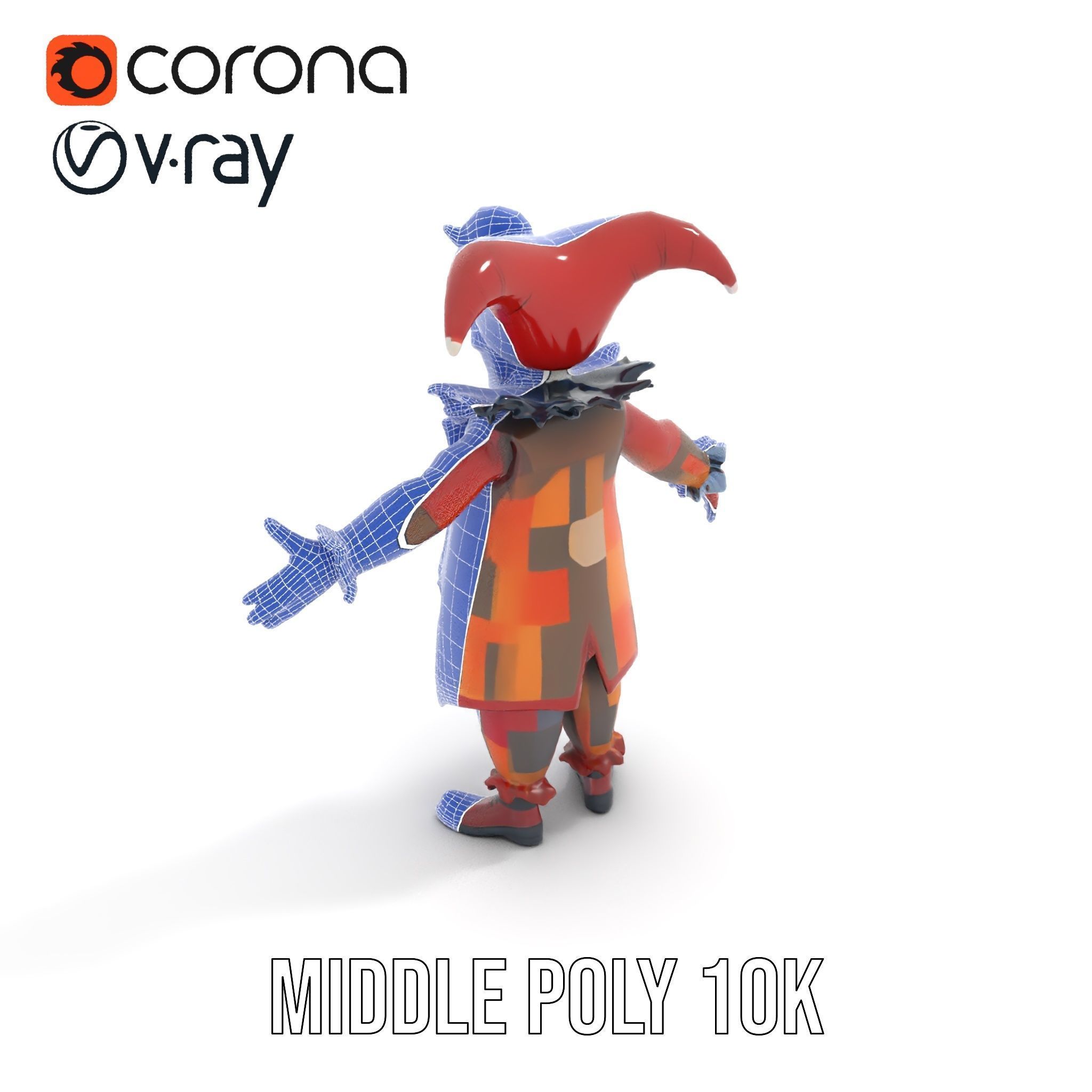 Jester Skull Character Model Rigged and Animated Low-poly 3D model_24