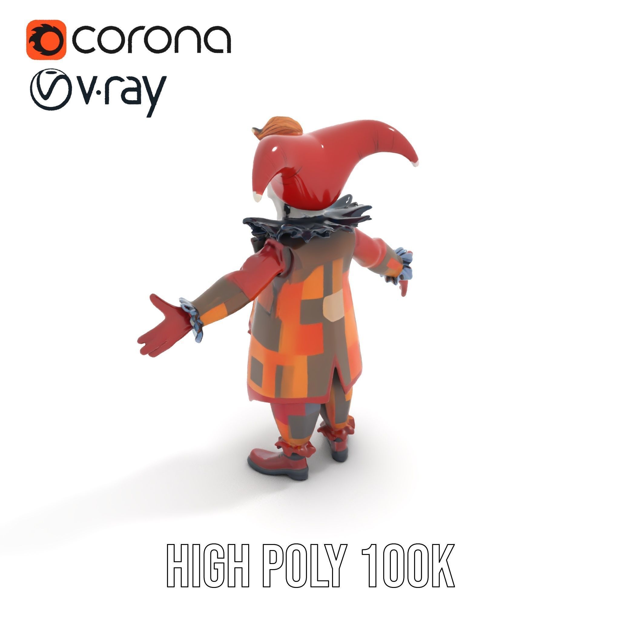 Jester Skull Character Model Rigged and Animated Low-poly 3D model_19